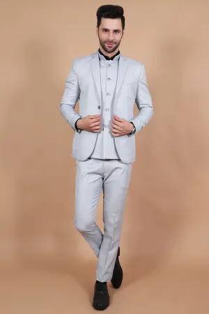 Polyester Cotton Silver Three Piece Suit