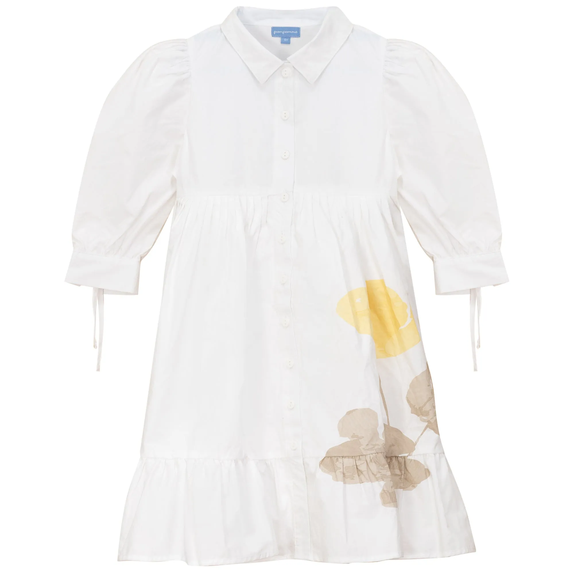 Pompomme White Floral Print Shirt Dress