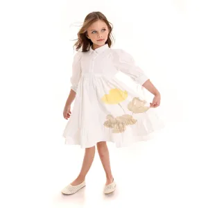 Pompomme White Floral Print Shirt Dress