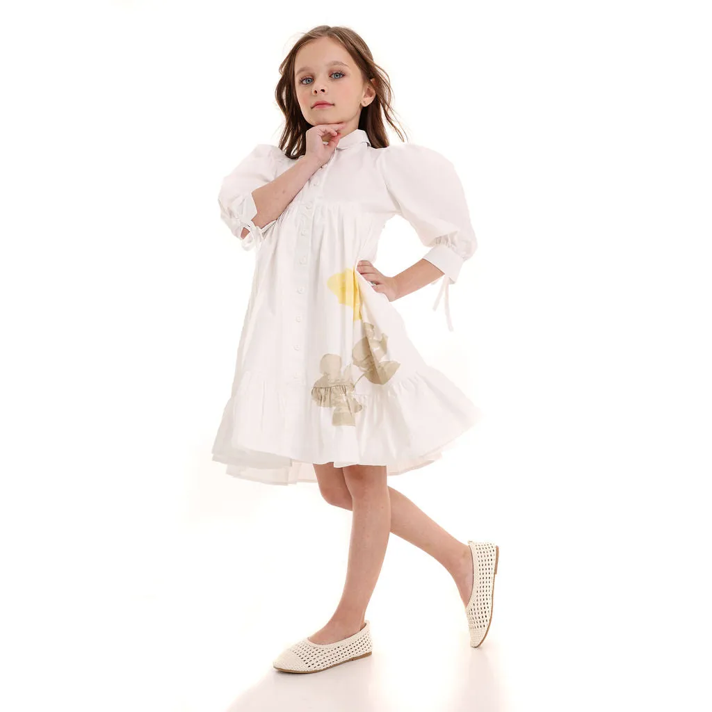 Pompomme White Floral Print Shirt Dress
