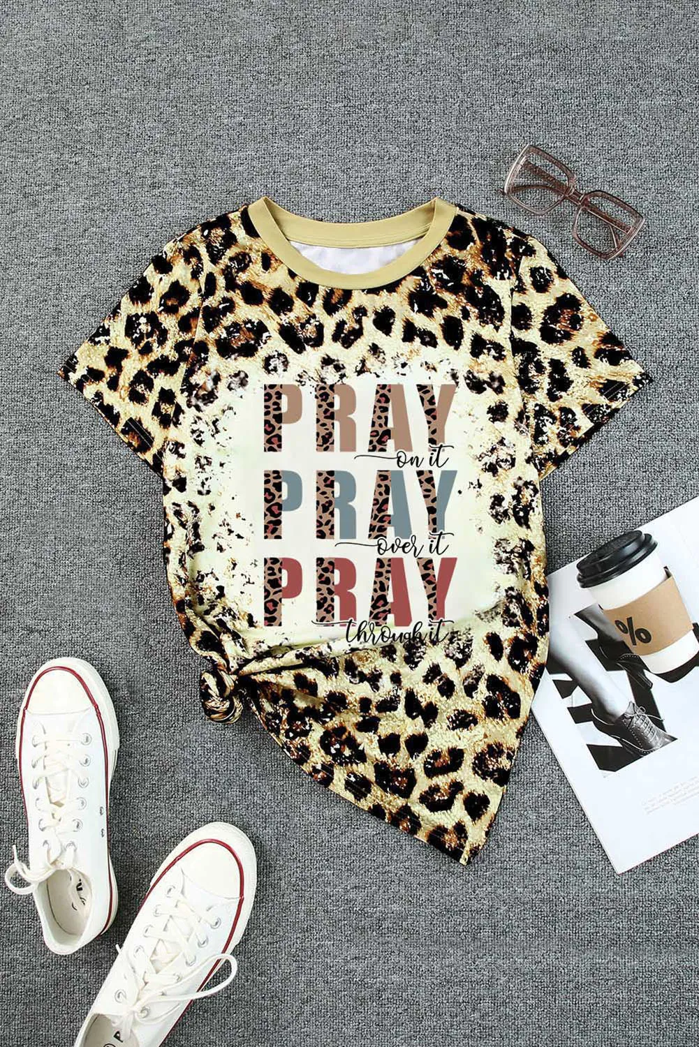 PRAY Print Bleached T-shirt
