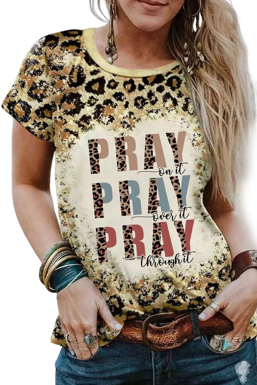PRAY Print Bleached T-shirt