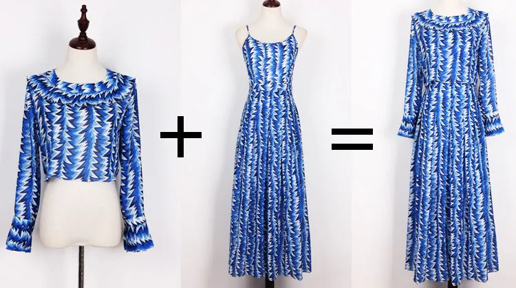 Print Top Suspender Skirt Elegant Cool Woman Suit