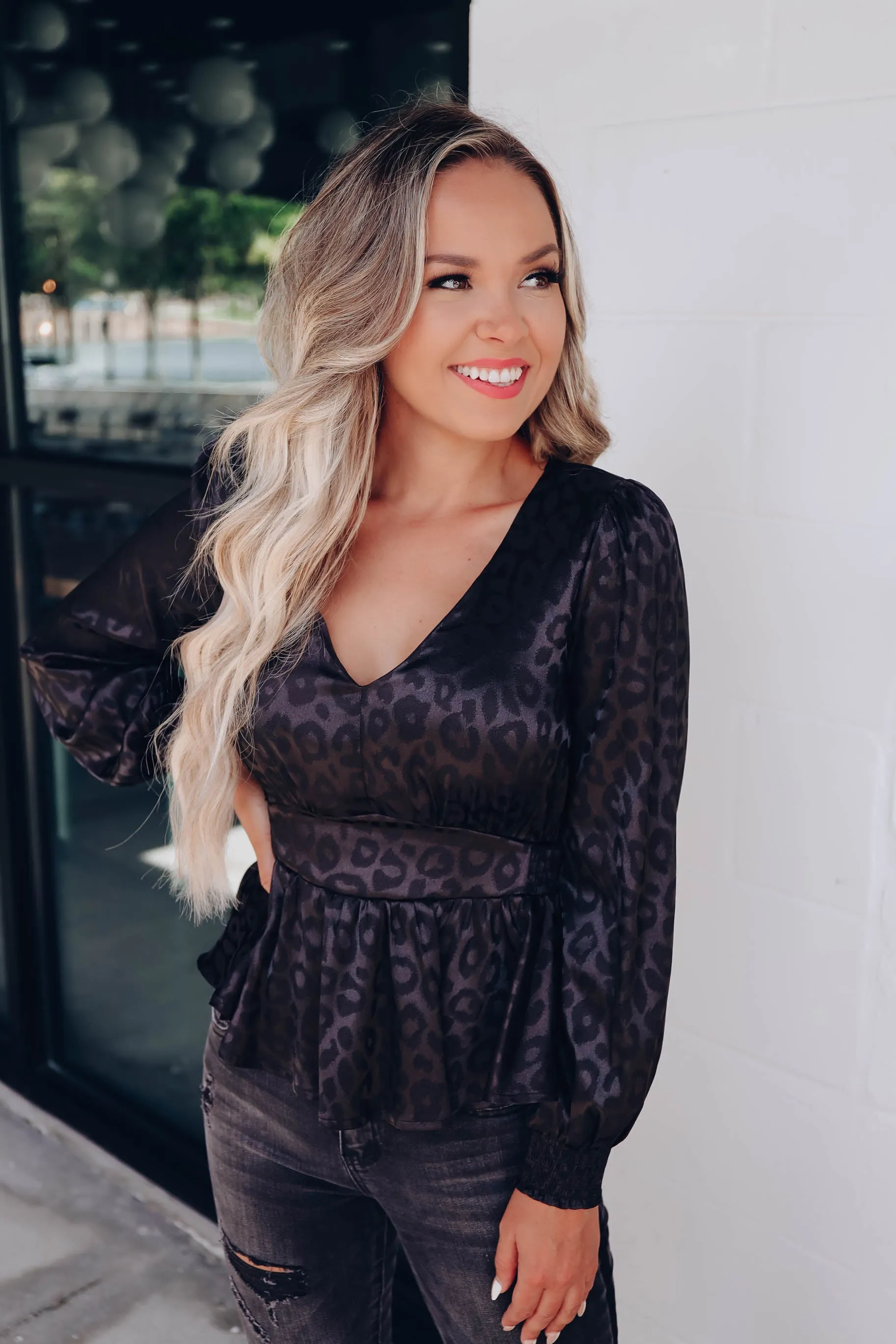 Puma Satin Peplum Blouse - Black