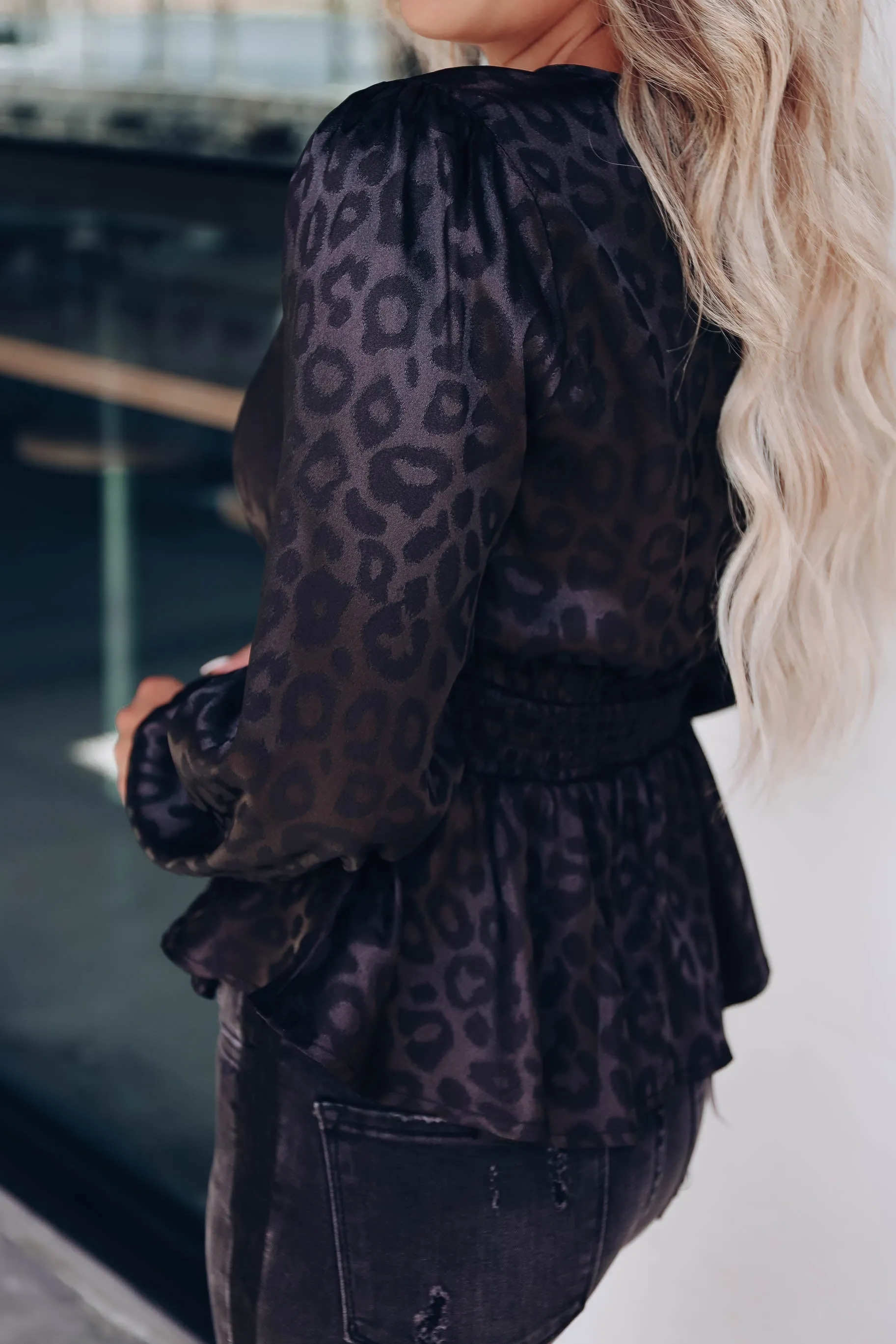 Puma Satin Peplum Blouse - Black