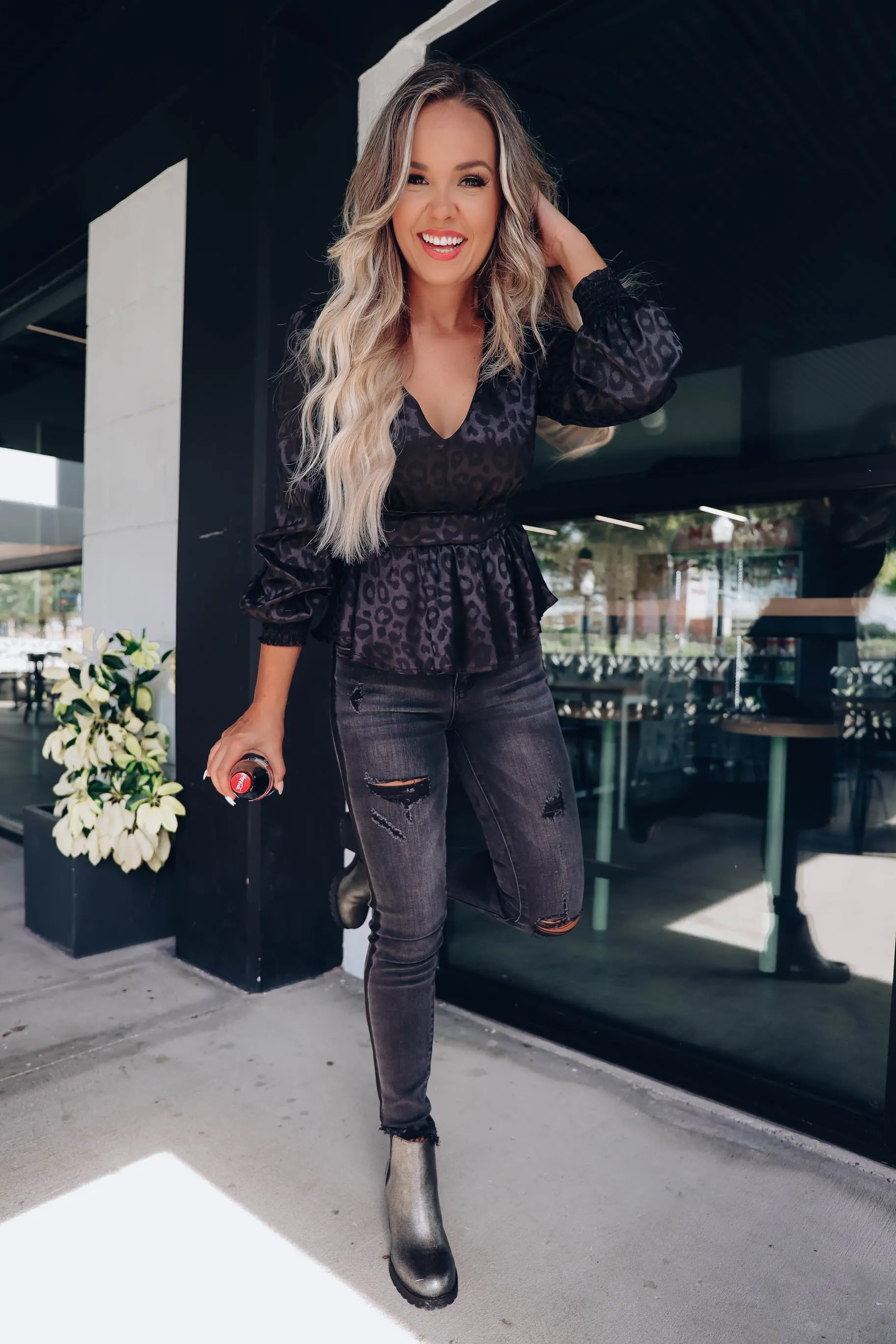 Puma Satin Peplum Blouse - Black