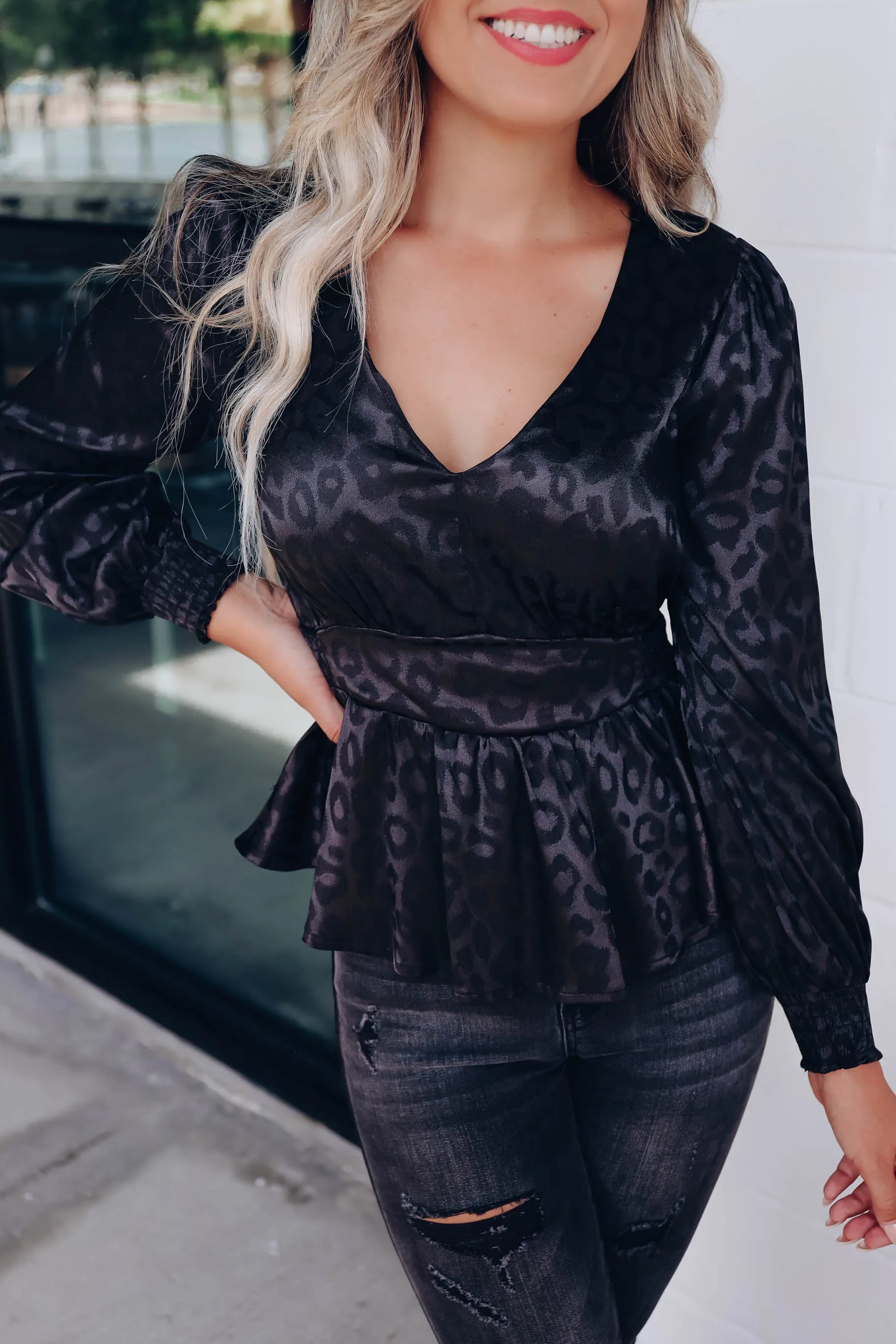 Puma Satin Peplum Blouse - Black