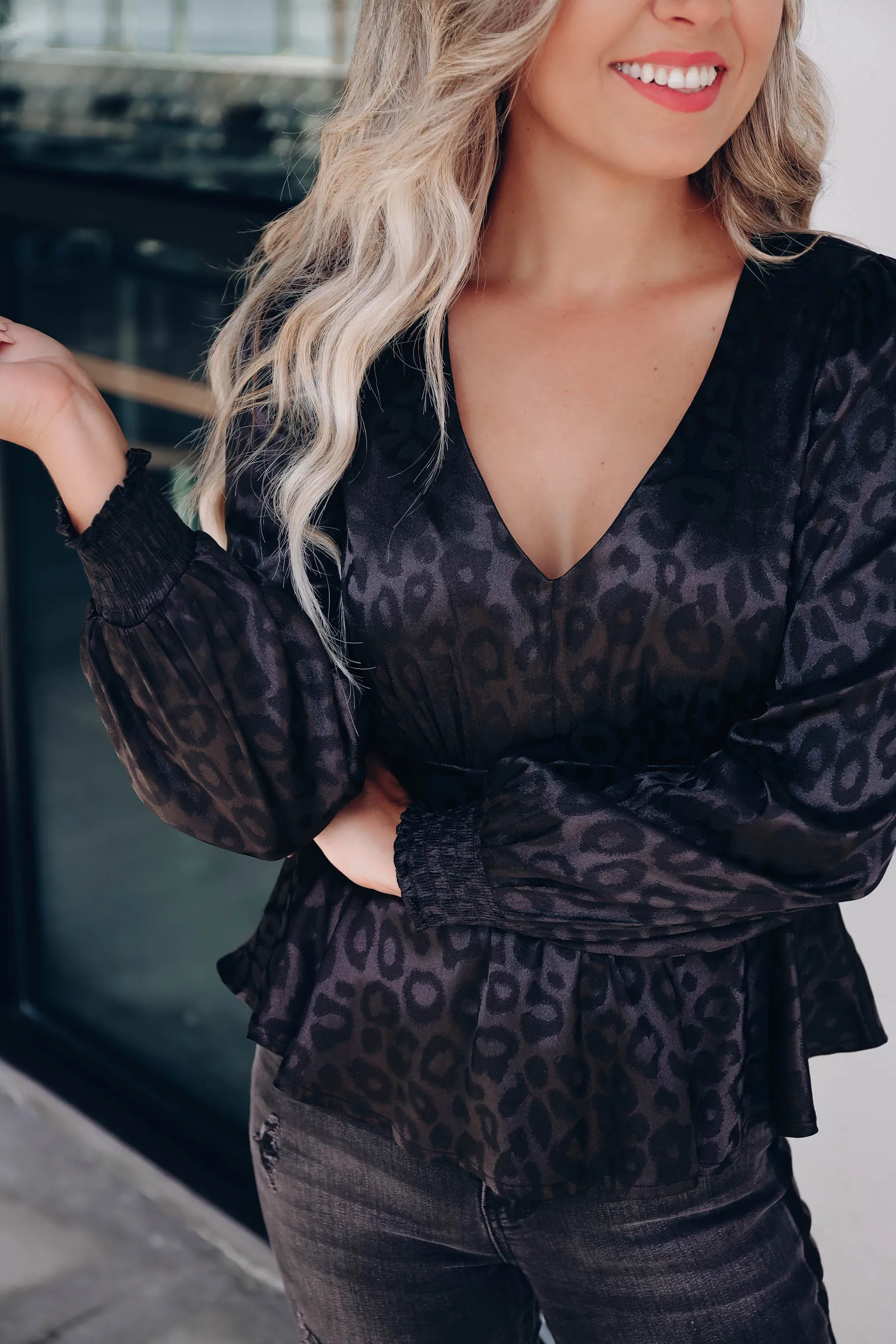 Puma Satin Peplum Blouse - Black