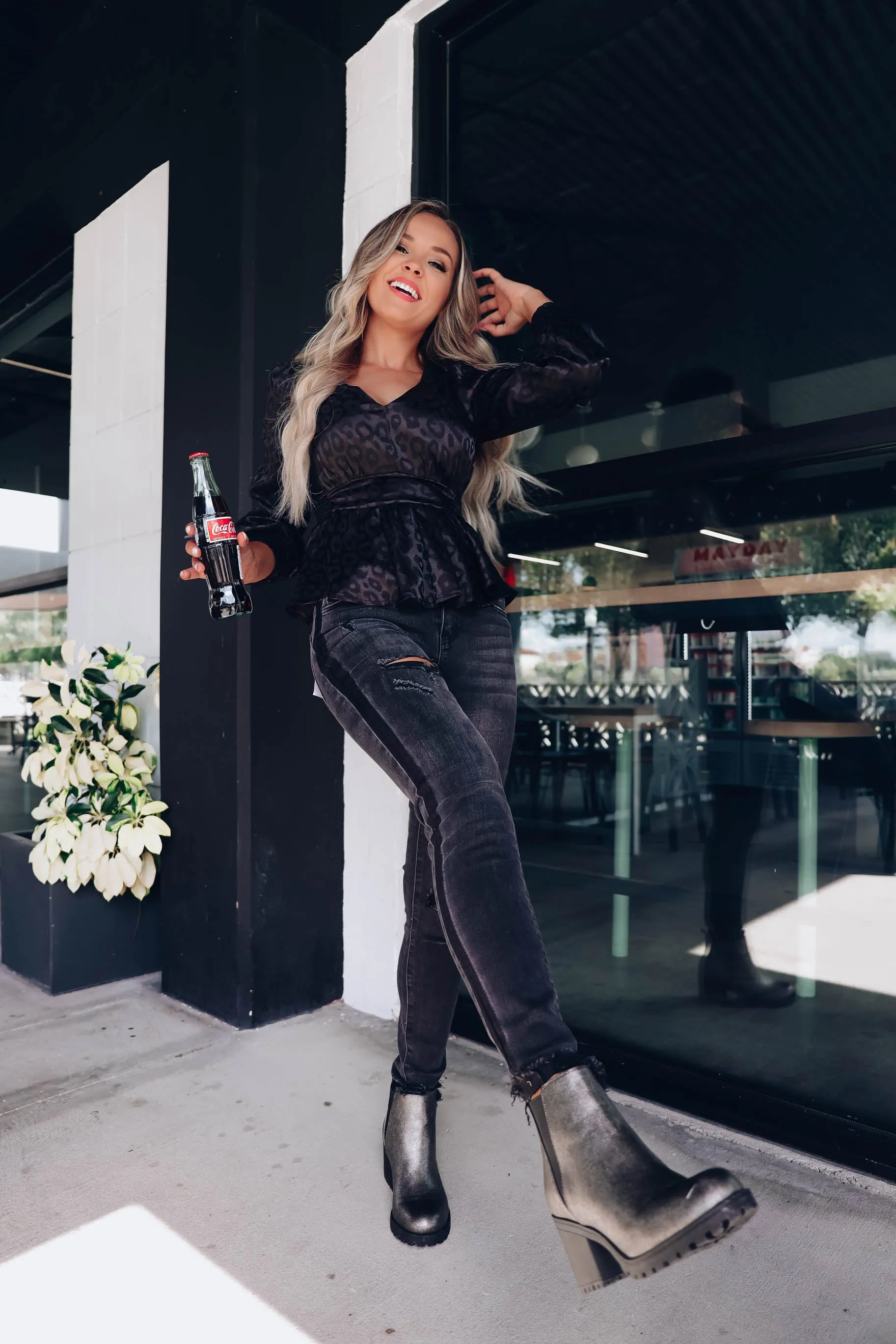 Puma Satin Peplum Blouse - Black