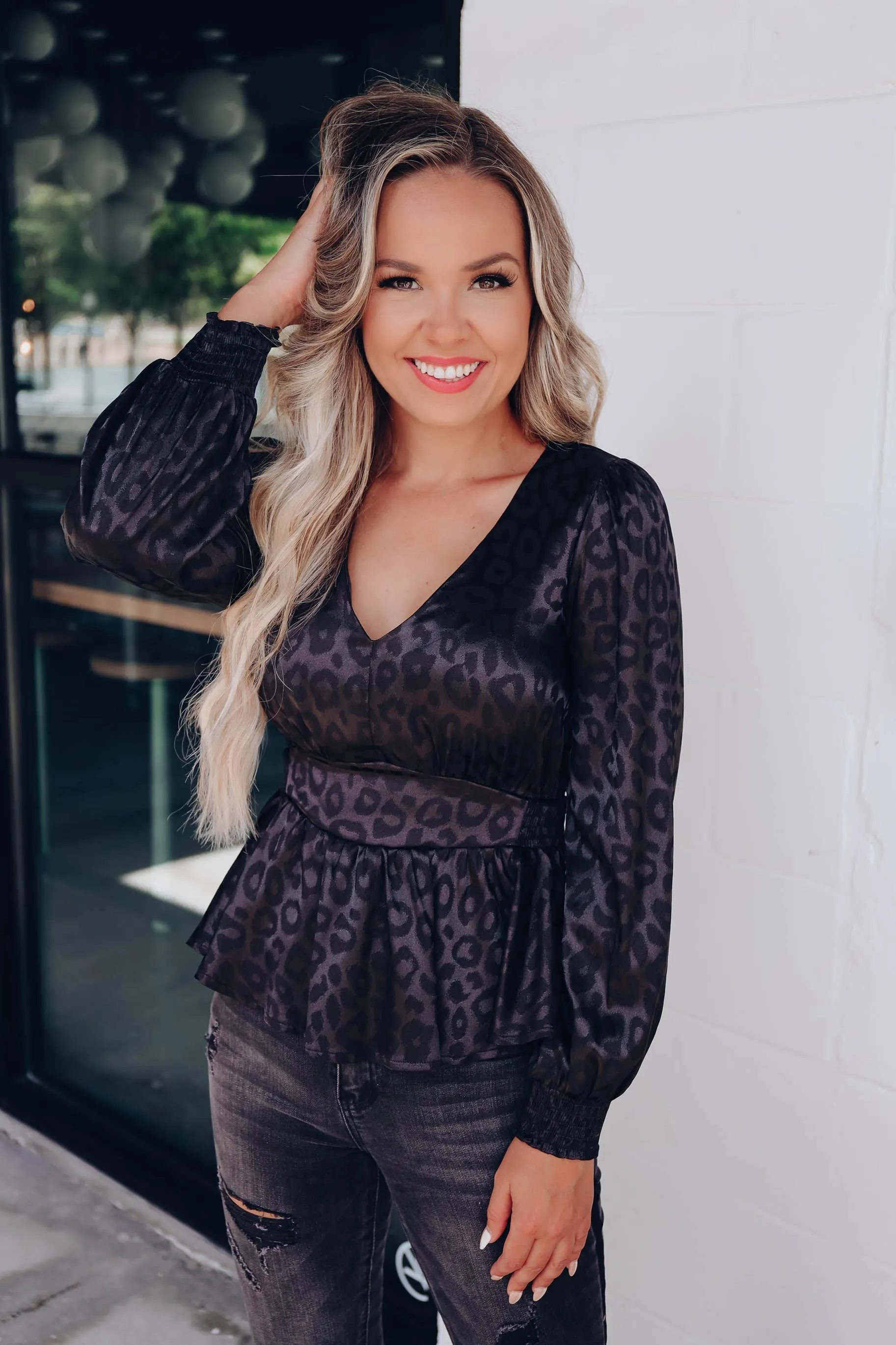 Puma Satin Peplum Blouse - Black