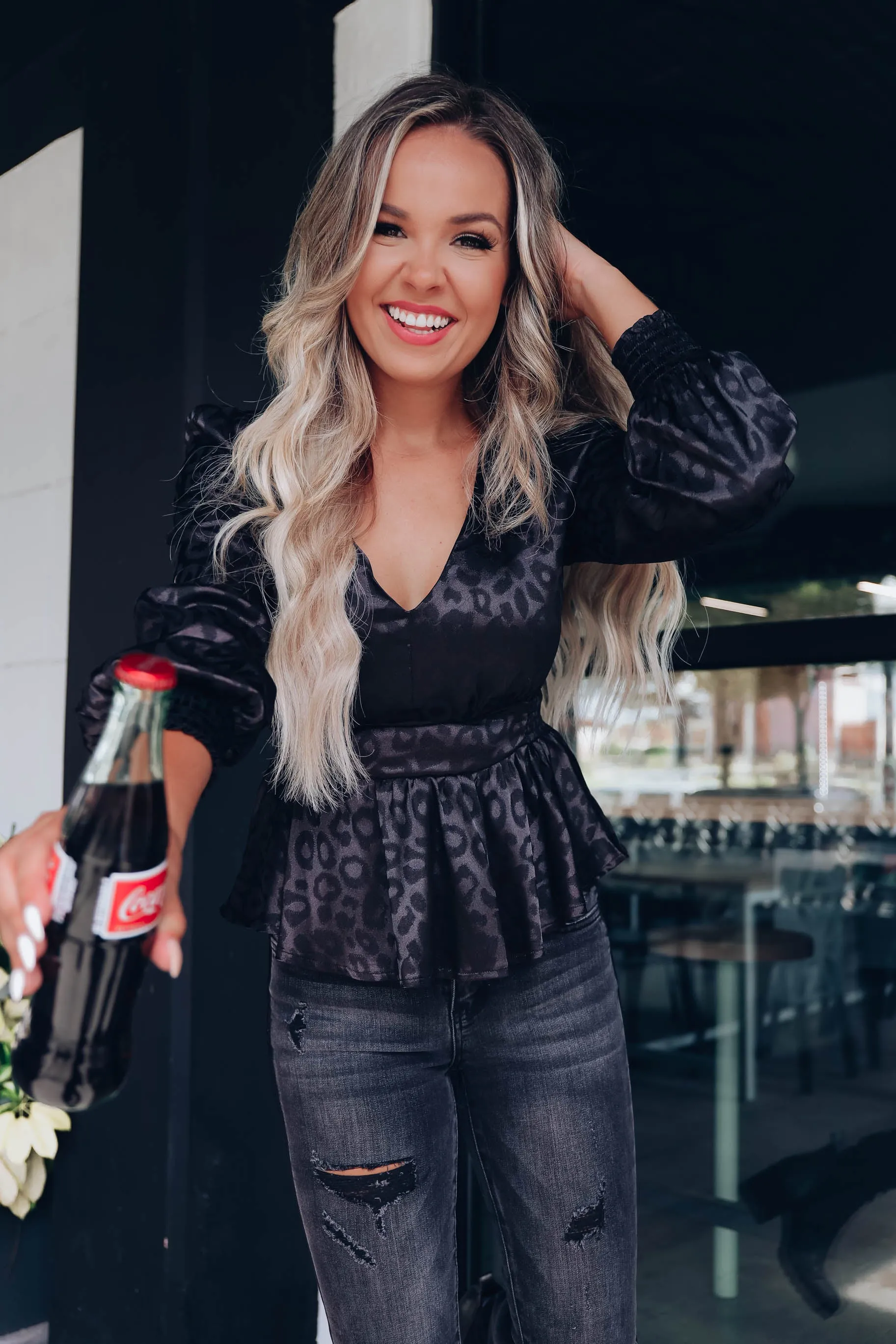 Puma Satin Peplum Blouse - Black