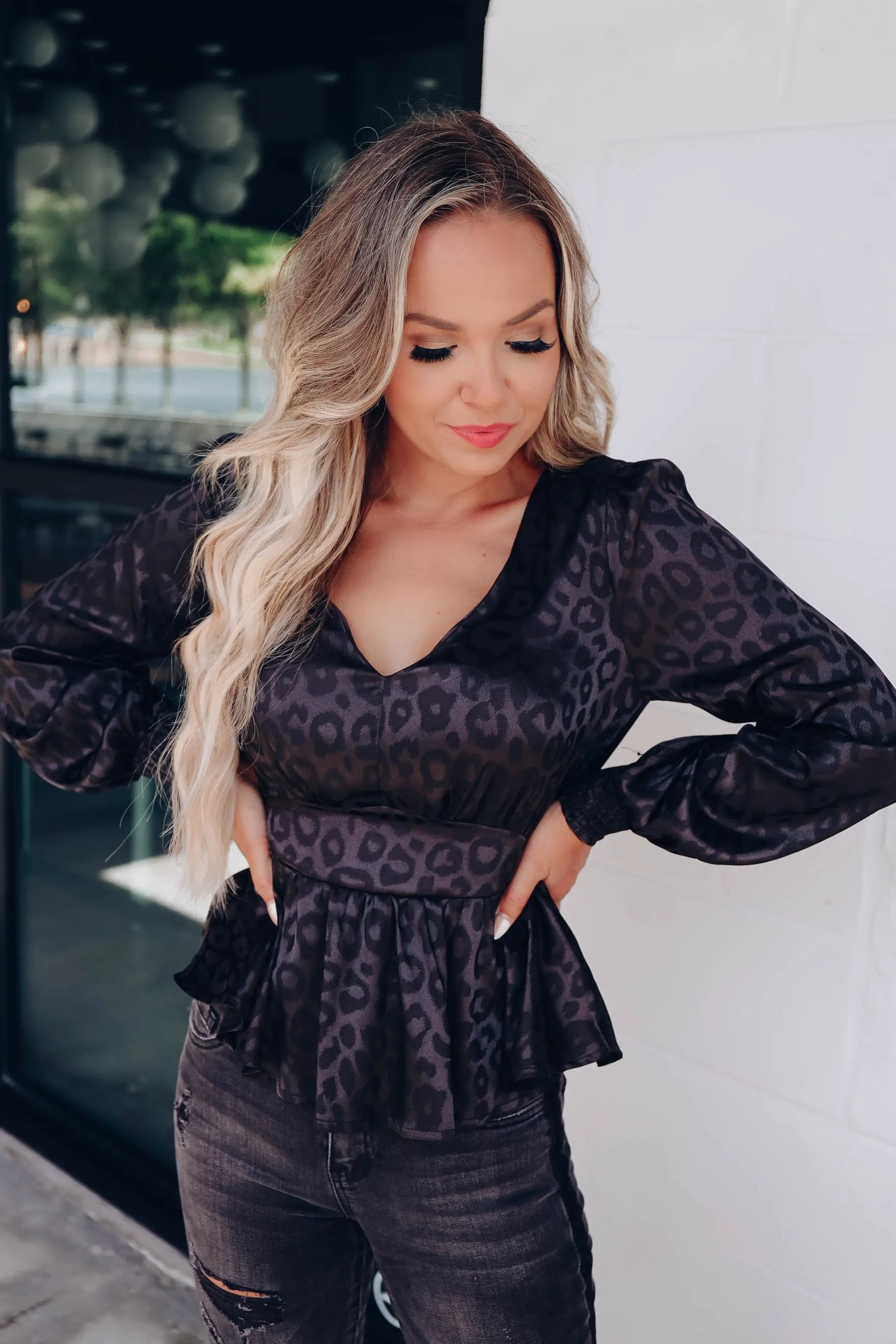 Puma Satin Peplum Blouse - Black