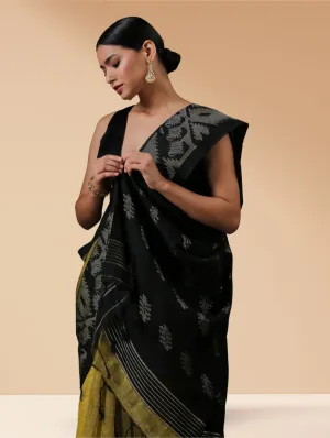 Pure Linen Henna & Woven Big Border Handloom Saree