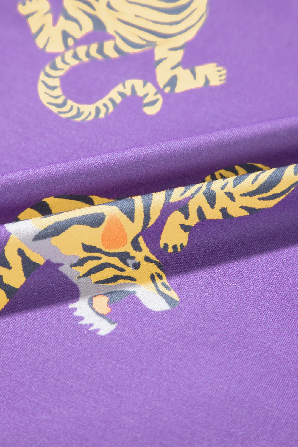 Purple Allover Tiger Printed Patch Pocket Loose T Shirt
