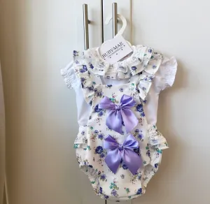 Purple Floral Dungaree Romper & Matching White Blouse - Ebony