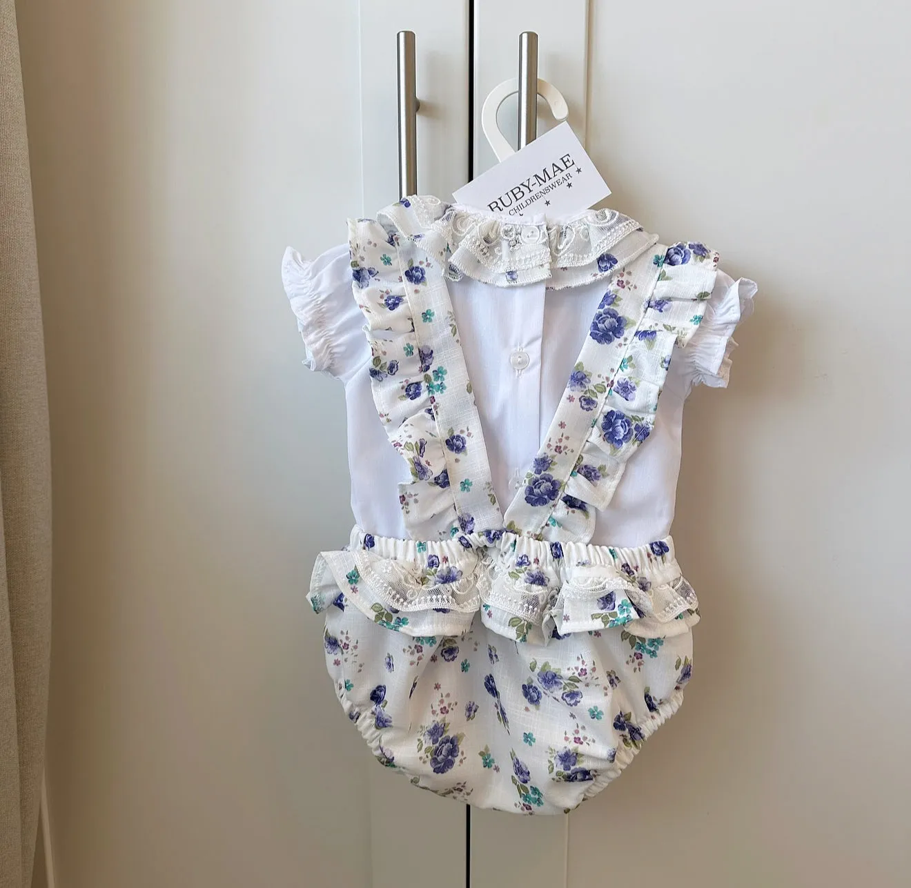 Purple Floral Dungaree Romper & Matching White Blouse - Ebony