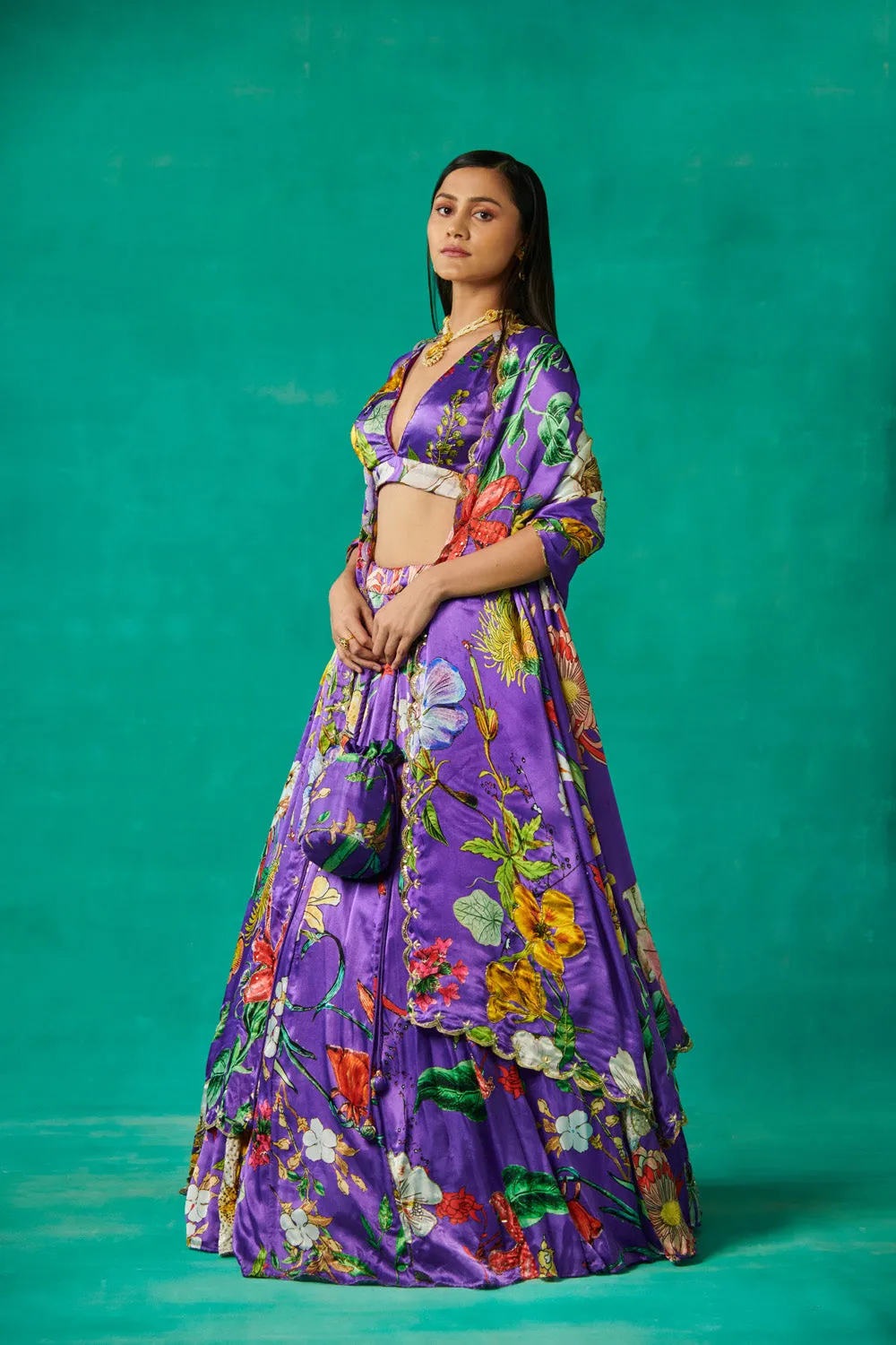 Purple Lehenga And Blouse Set With Dupatta