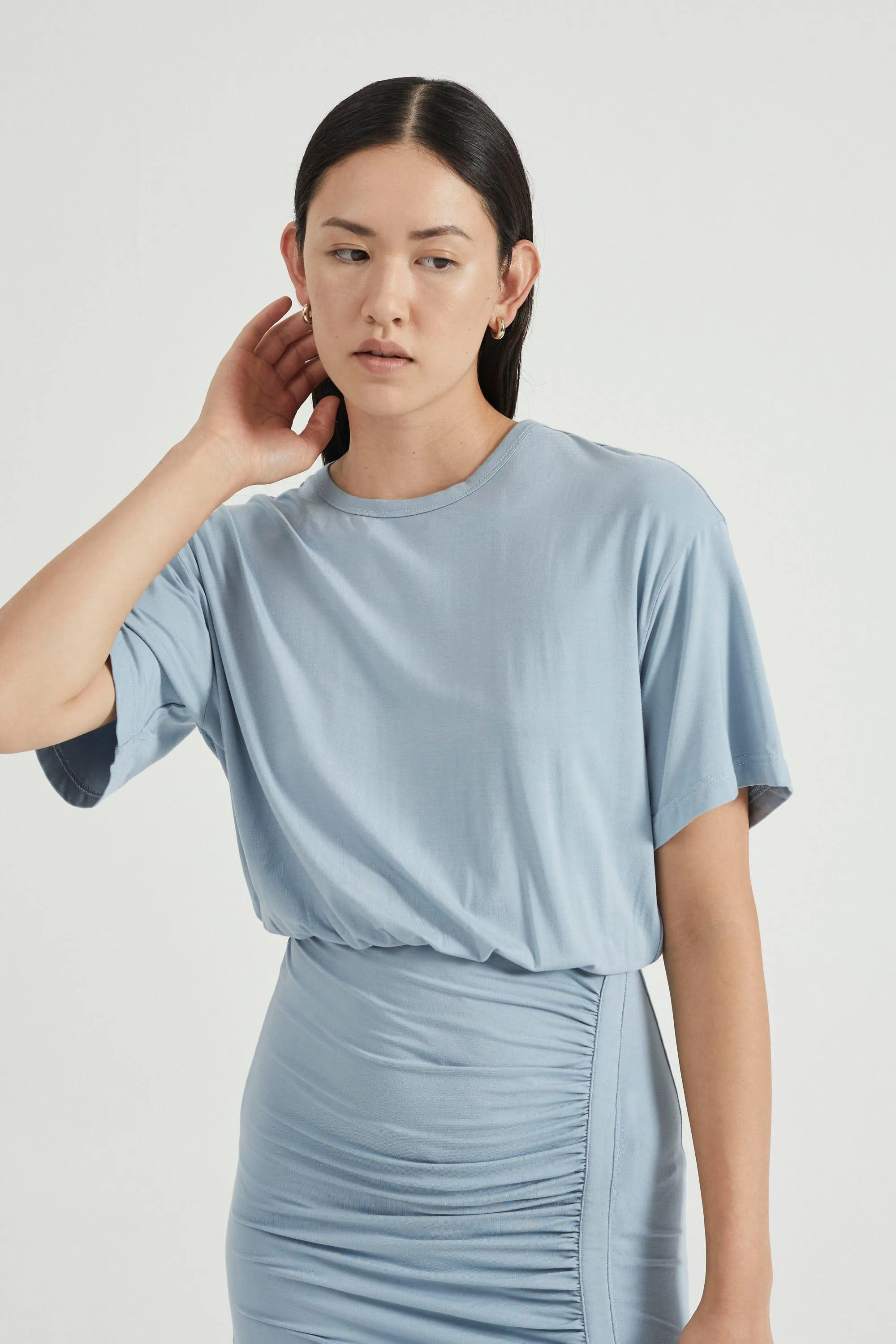 PUSH PULL TEE DRESS | BLUE HAZE