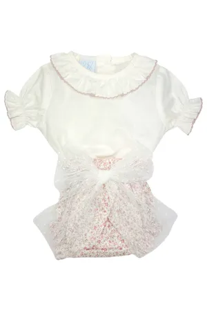"Alexa" Blouse & Dusky Pink Floral Tulle Bloomers