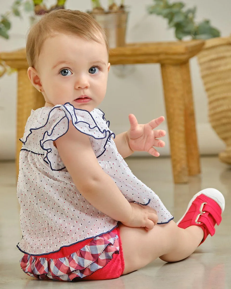 "Blair" Red & Navy Polka Dot Blouse & Bloomers