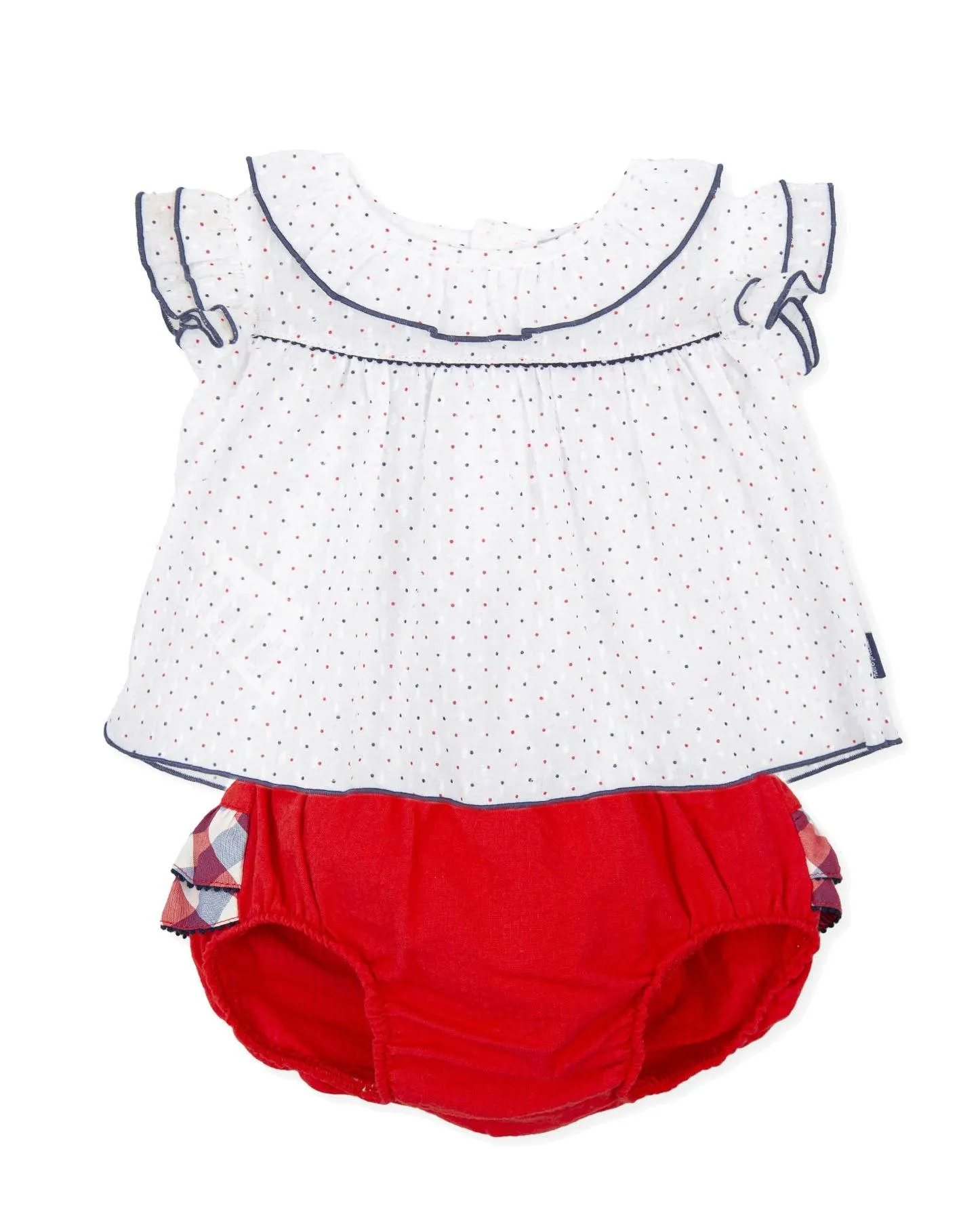 "Blair" Red & Navy Polka Dot Blouse & Bloomers