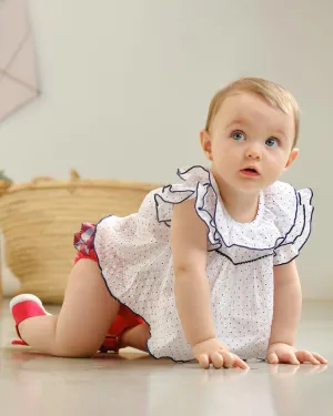 "Blair" Red & Navy Polka Dot Blouse & Bloomers