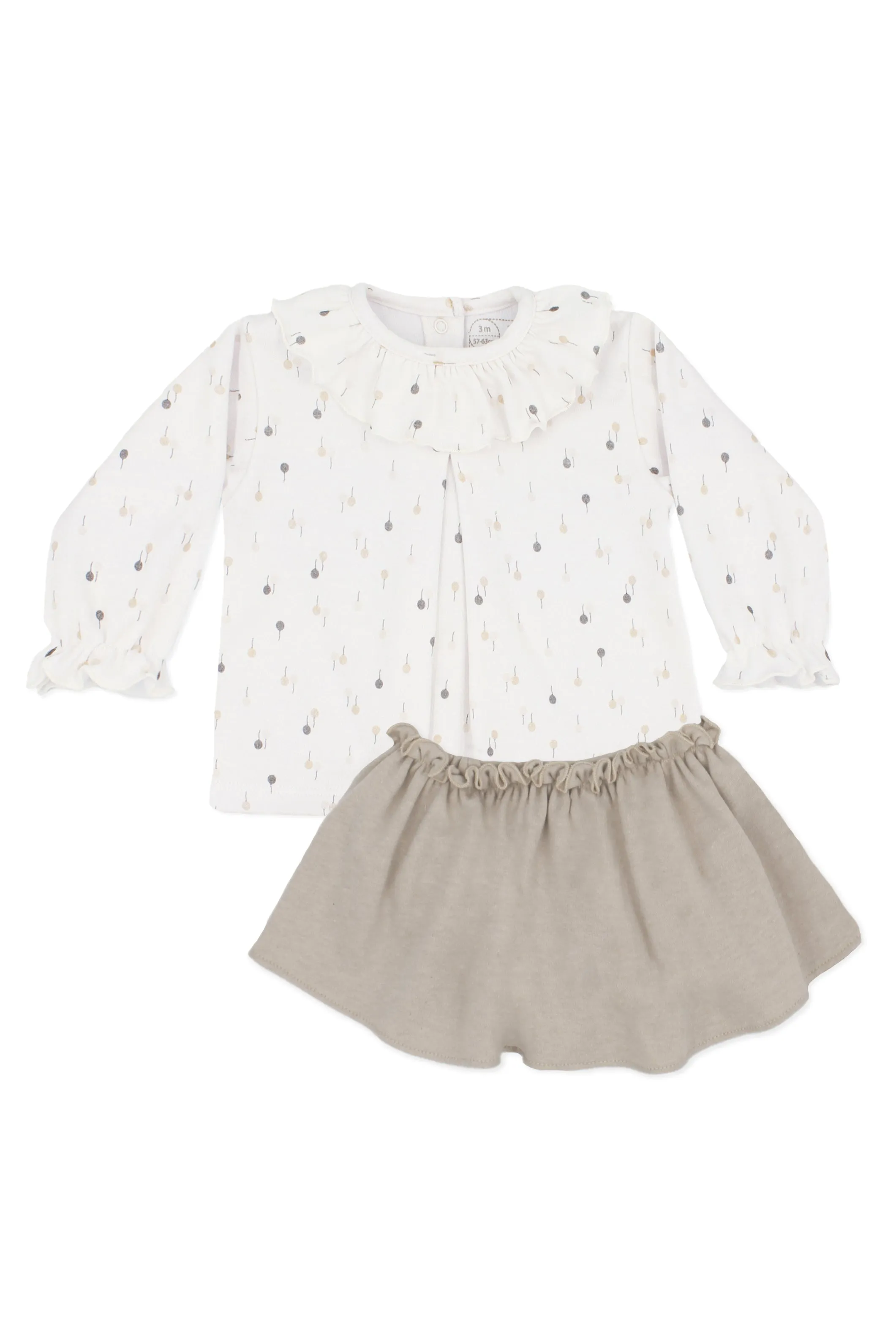 "Eloise" Sand Balloon Print Blouse & Skirt
