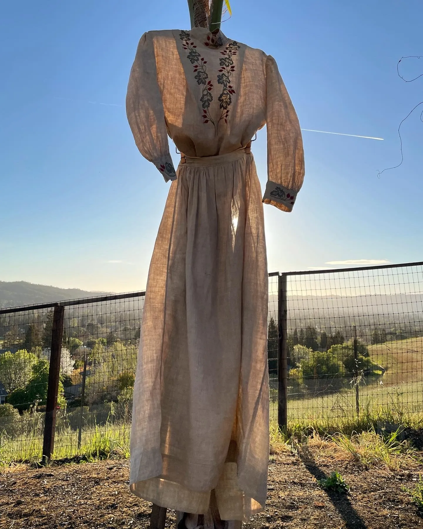 RARE Edwardian Embroidered Foliage Motif Linen Sportswear Ensemble