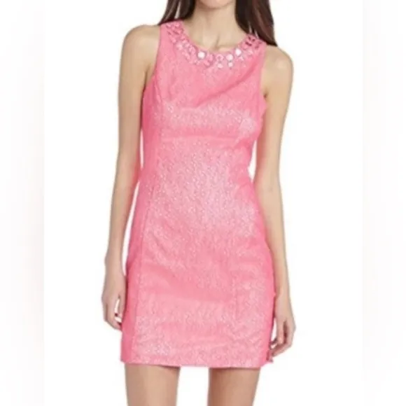 RARE Trina Turk Maui Sea Cusp LaceSleeveless Shift Dress in Pink Size 4