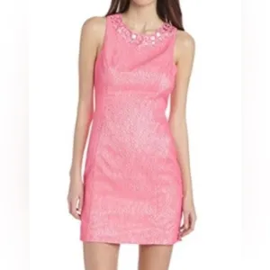 RARE Trina Turk Maui Sea Cusp LaceSleeveless Shift Dress in Pink Size 4