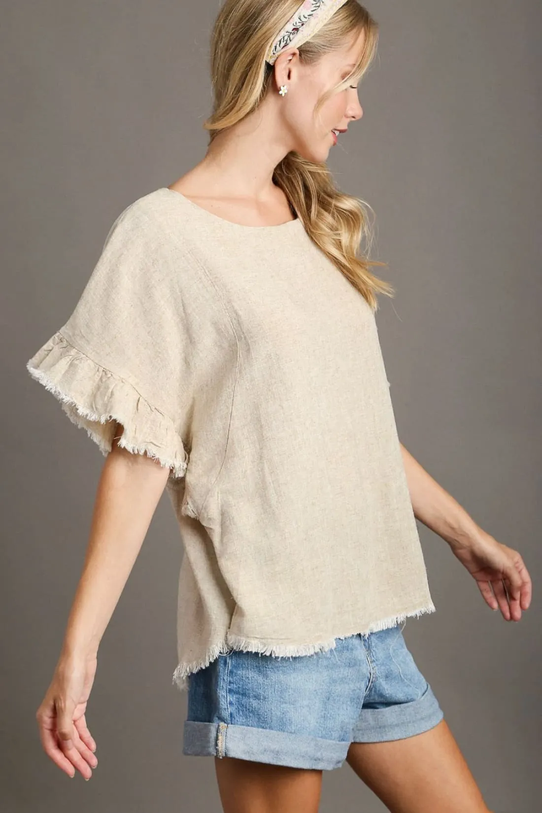 Raw Hem Linen Blend Top