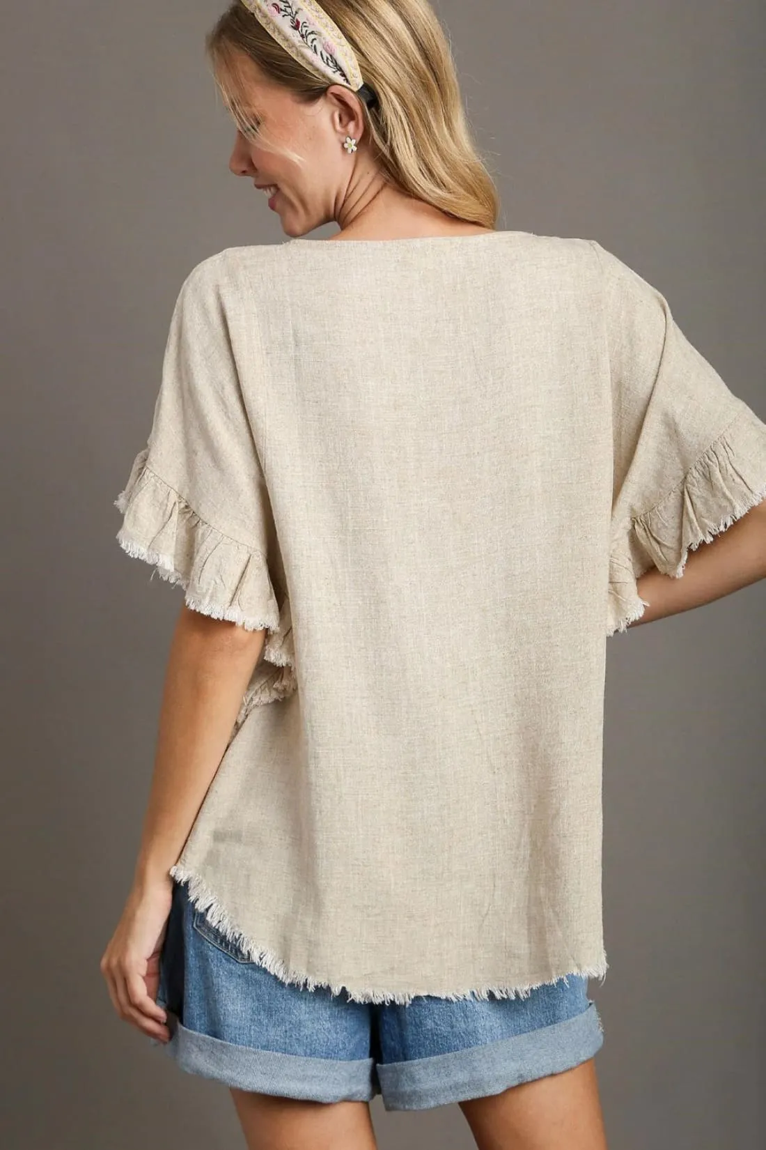 Raw Hem Linen Blend Top