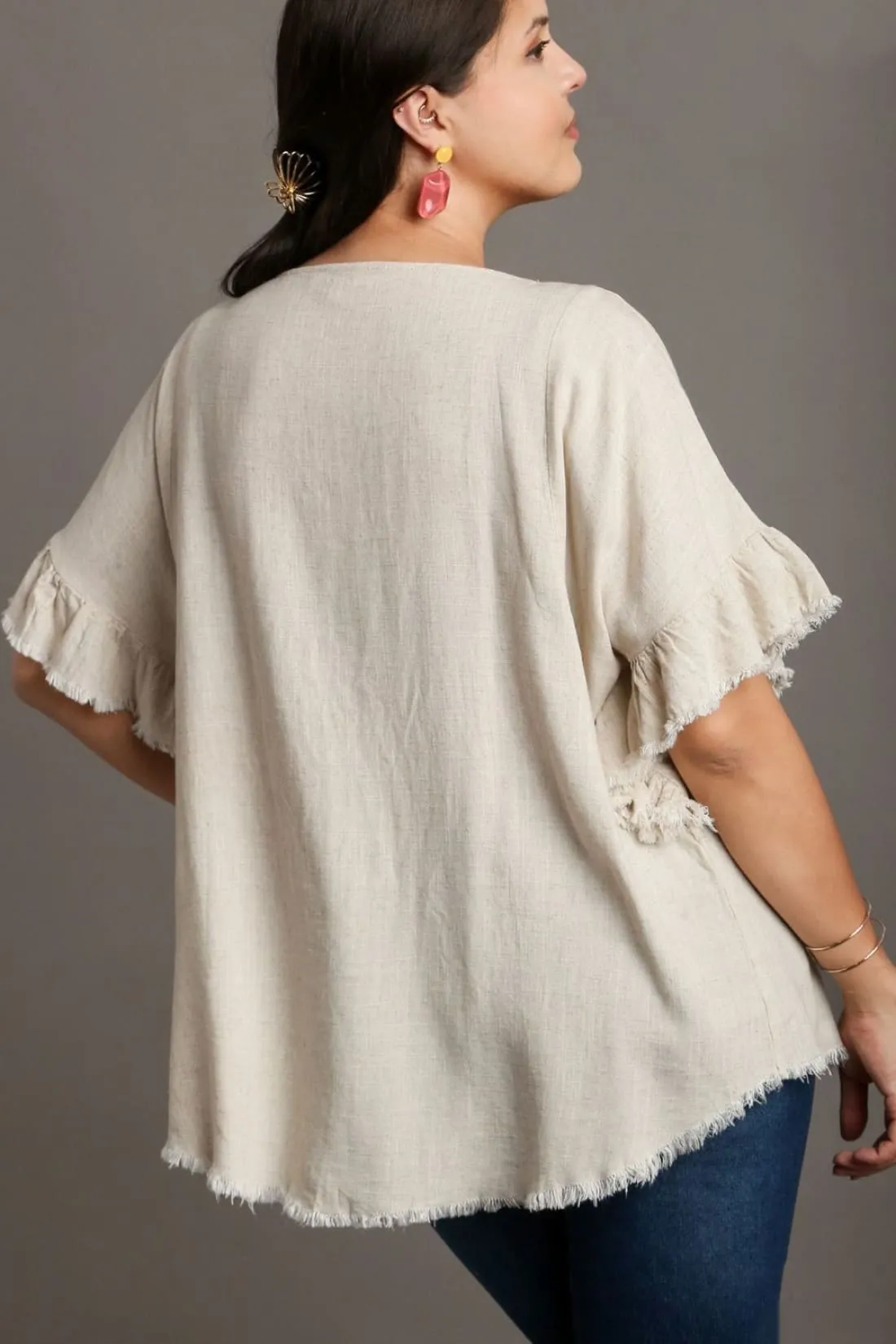 Raw Hem Linen Blend Top