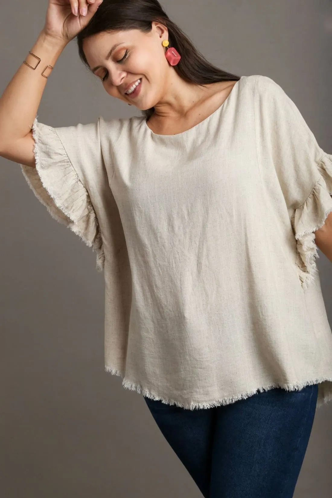 Raw Hem Linen Blend Top
