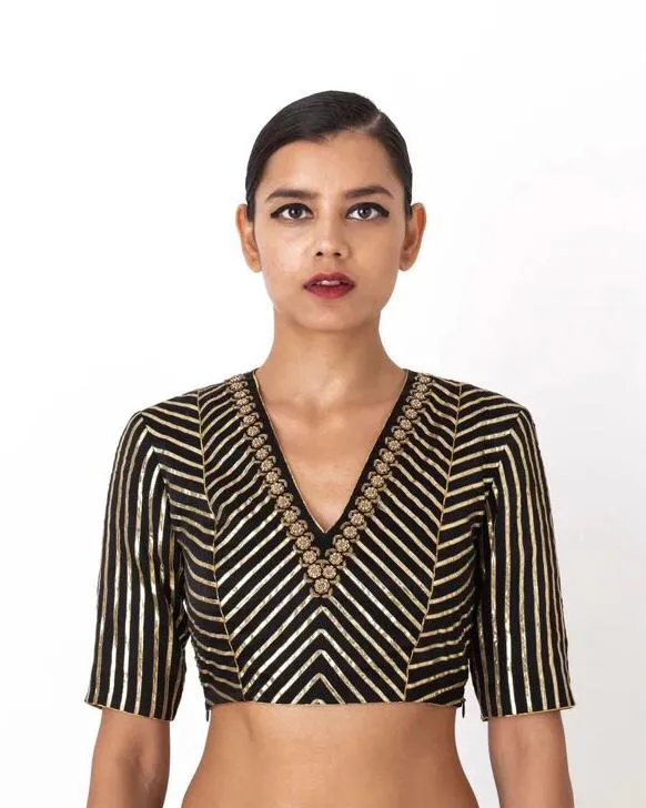 Raw Mango manju jade lehenga   Raw Mango Ganjam Black Satin Blouse set of Two