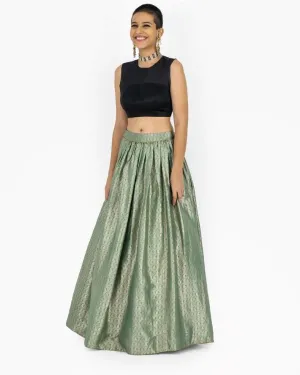 Raw Mango manju jade lehenga   Raw Mango Ganjam Black Satin Blouse set of Two