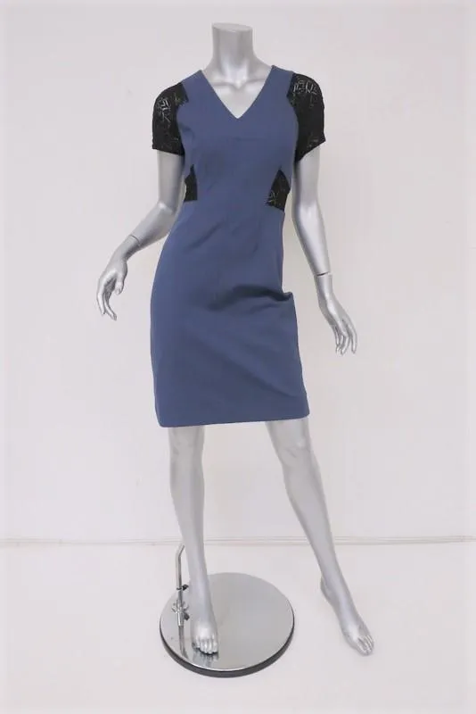 Rebecca Taylor Dress Harbour/Black Ponte & Lace Size 2 Short Sleeve Sheath NEW