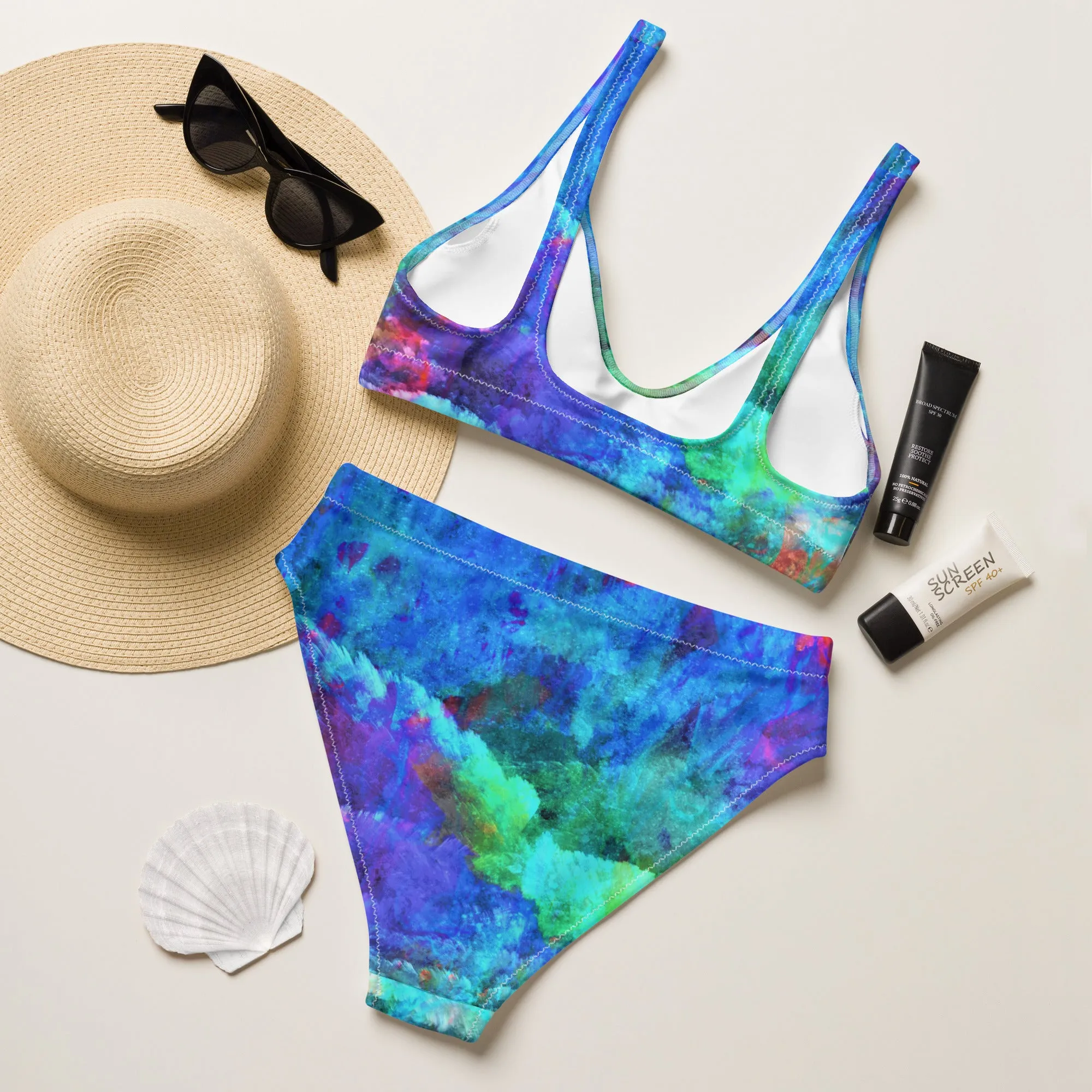 Recycled high-waisted bikini, 2 piece bathing suit, Swim wear, women swimsuit