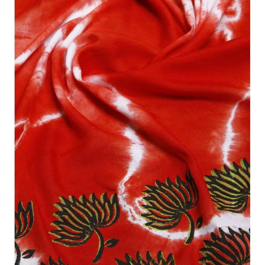 Red & White Tie Dyed & Block Printed Cotton Linen Saree