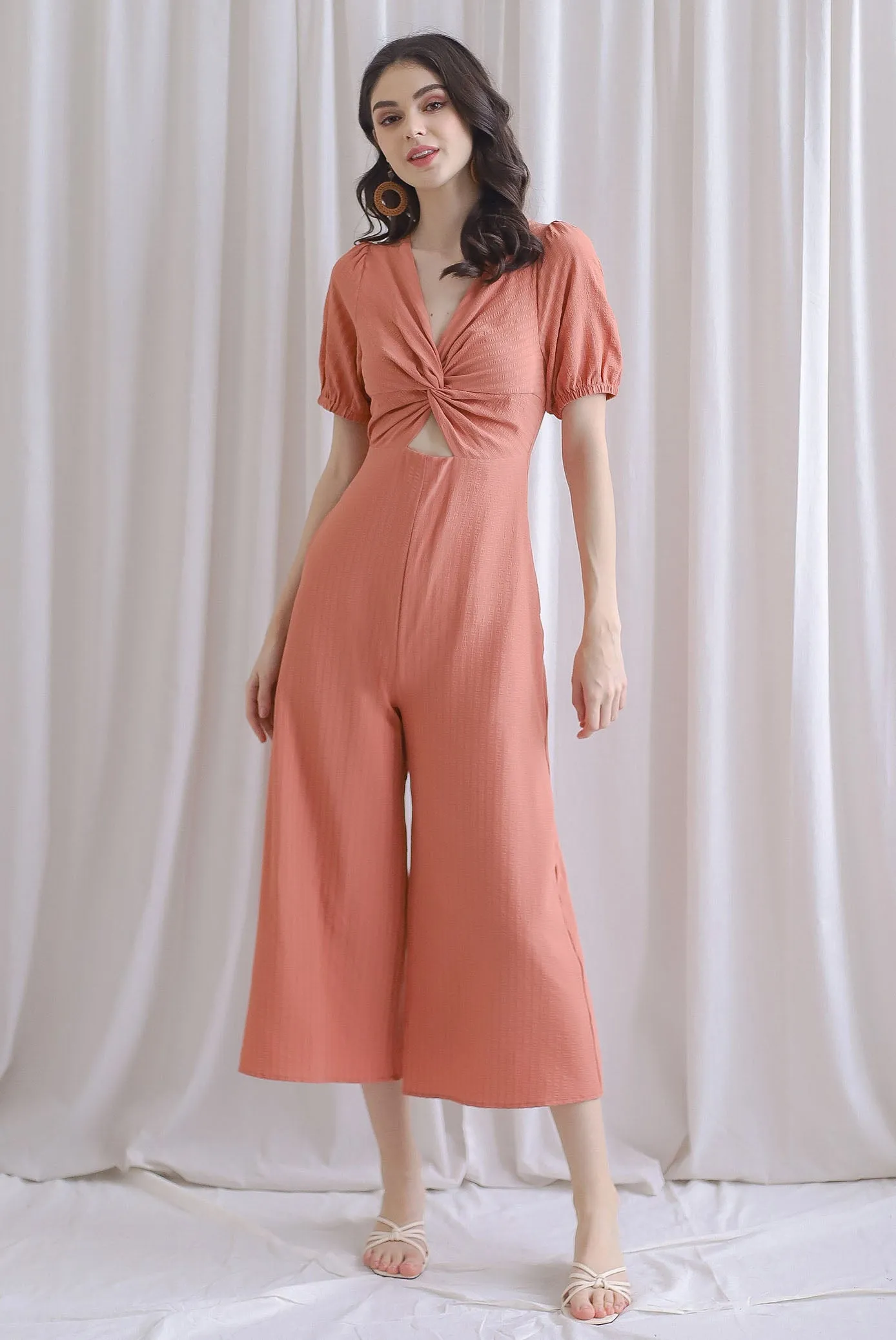 Reeve Twist Knot Cut Out Jumpsuit In Rosewood