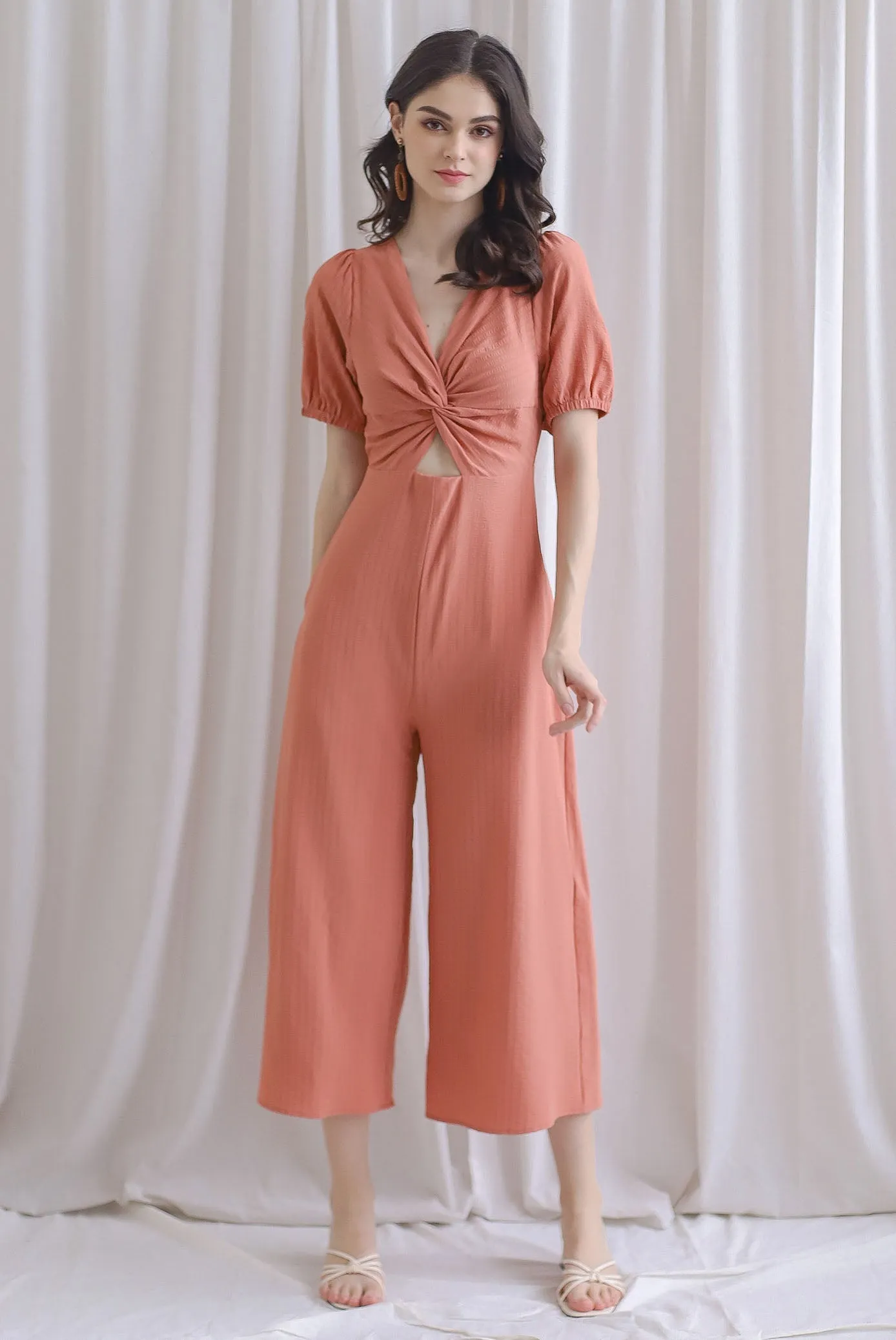 Reeve Twist Knot Cut Out Jumpsuit In Rosewood