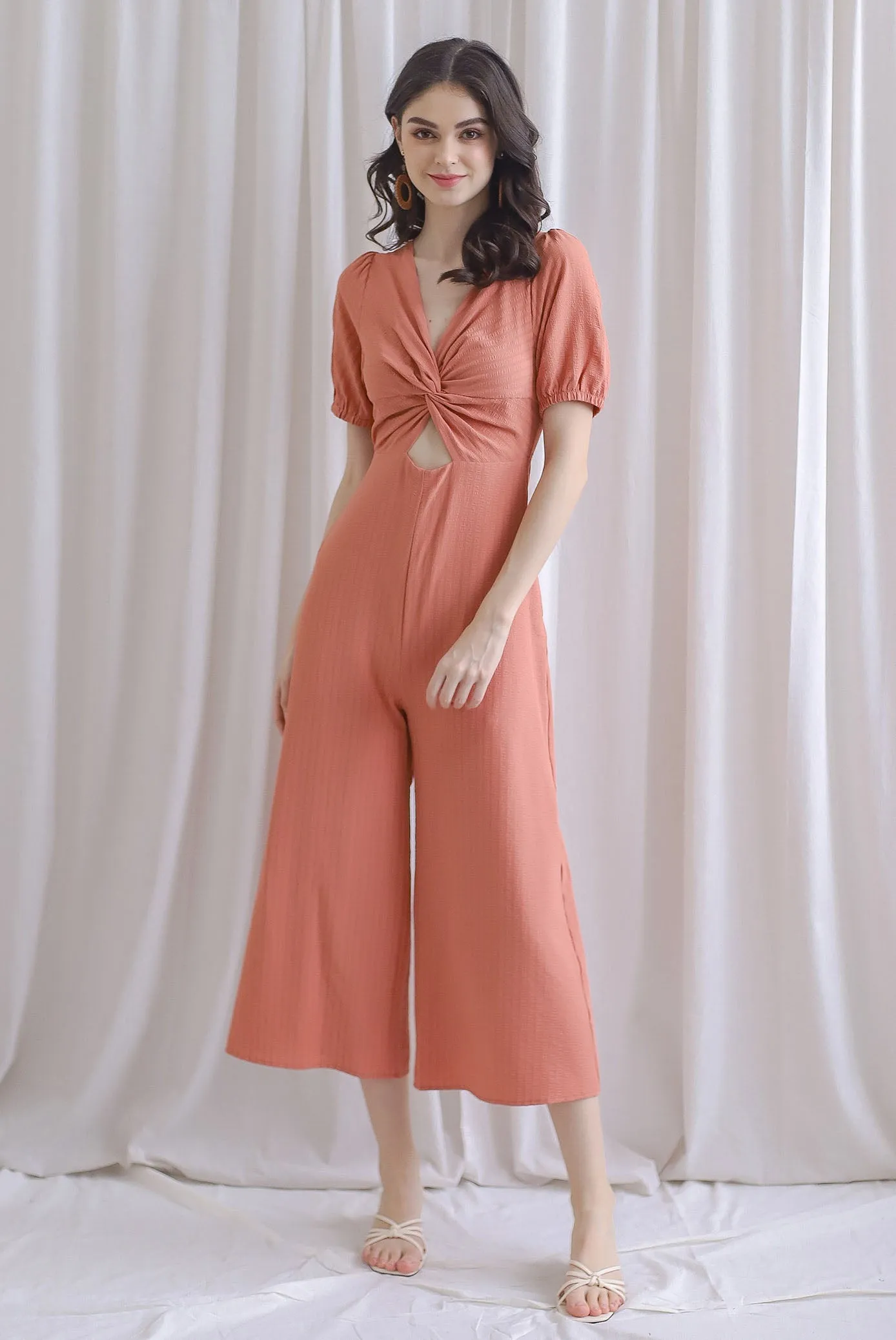 Reeve Twist Knot Cut Out Jumpsuit In Rosewood
