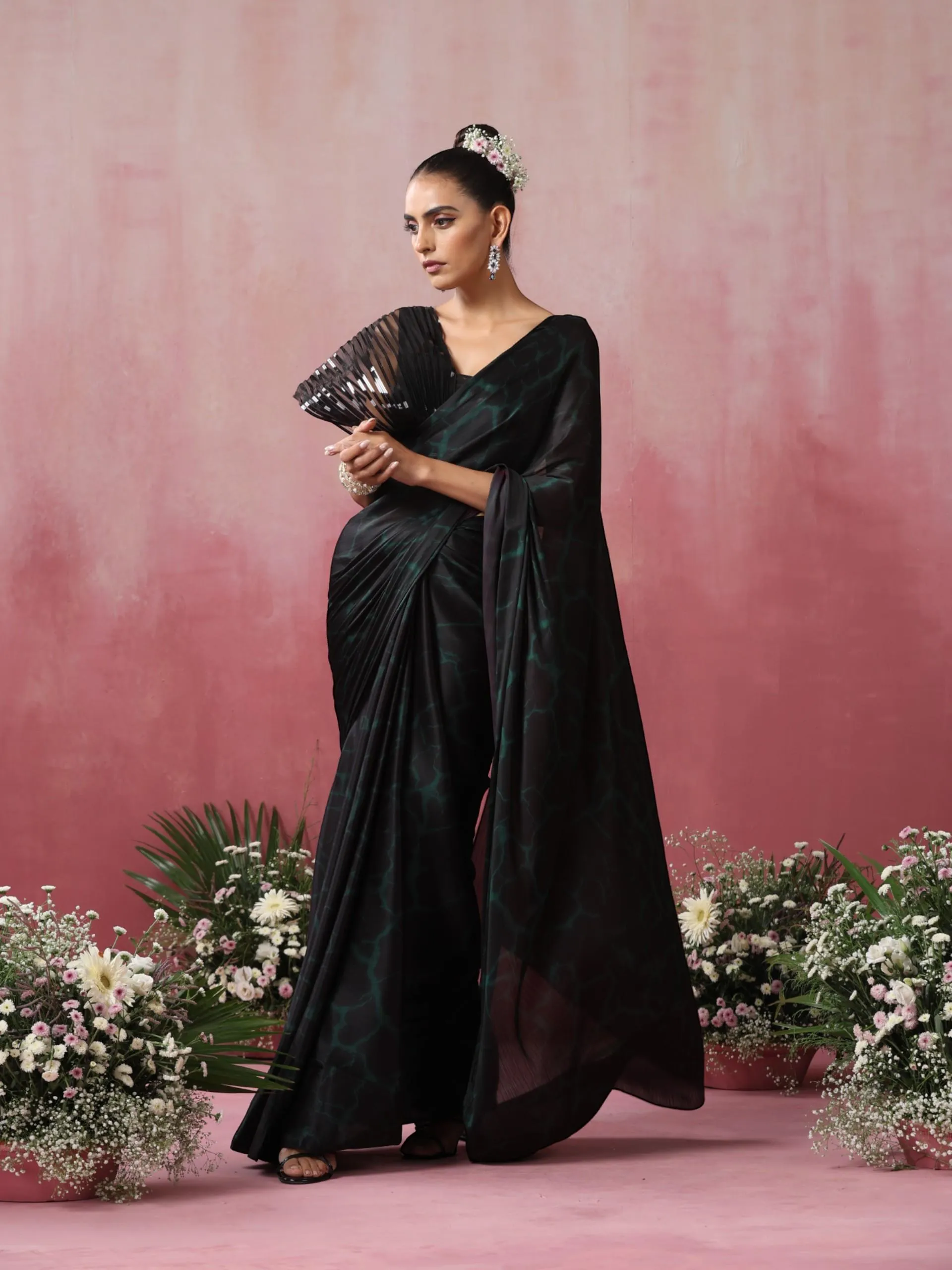 Reflections Purple Green Dual Shade Butter Satin Saree