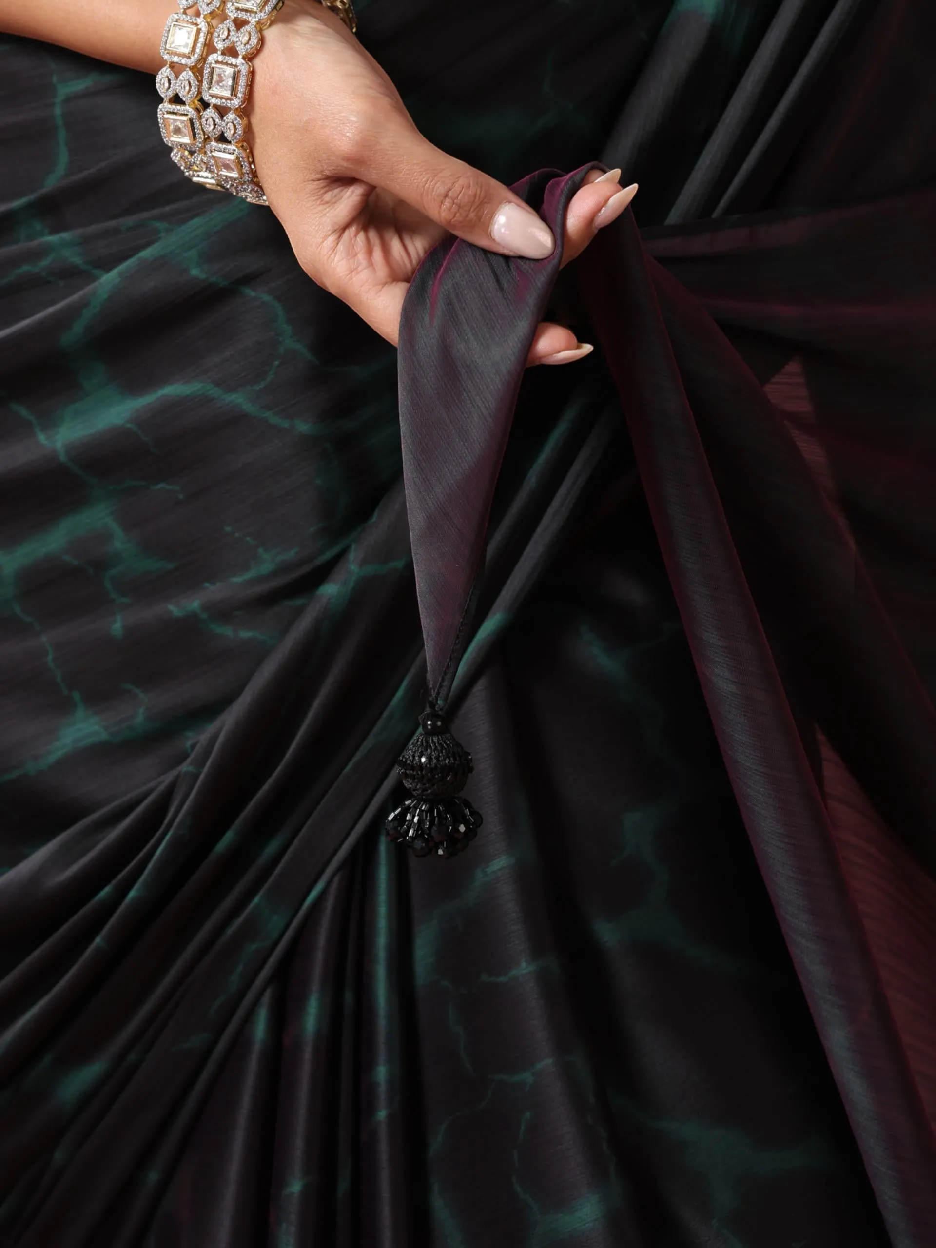 Reflections Purple Green Dual Shade Butter Satin Saree