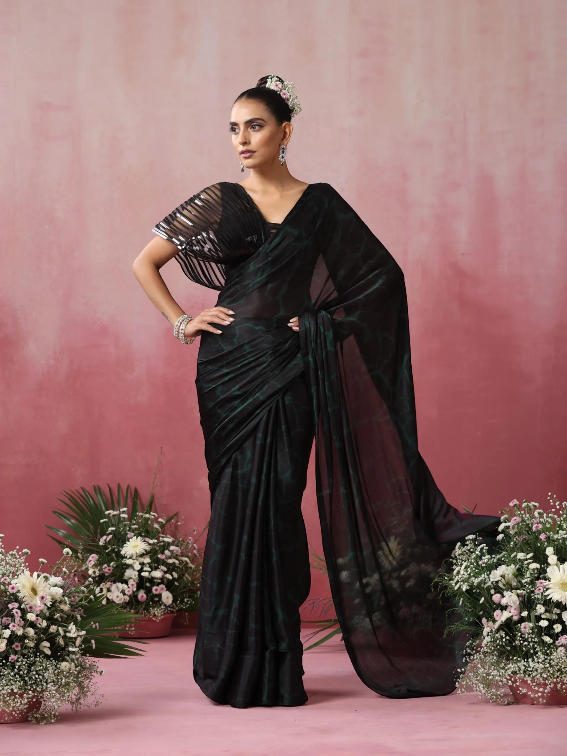 Reflections Purple Green Dual Shade Butter Satin Saree
