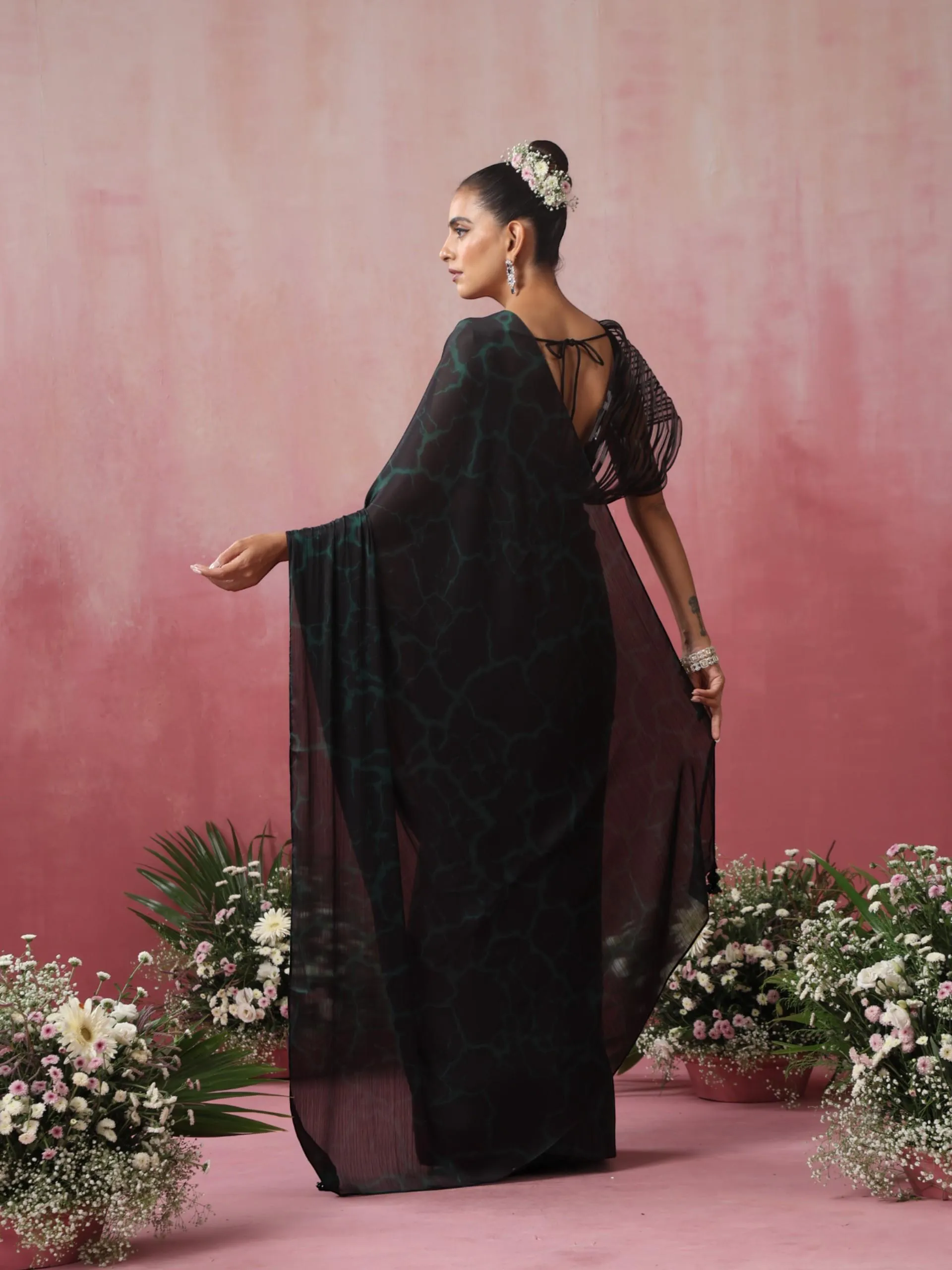 Reflections Purple Green Dual Shade Butter Satin Saree