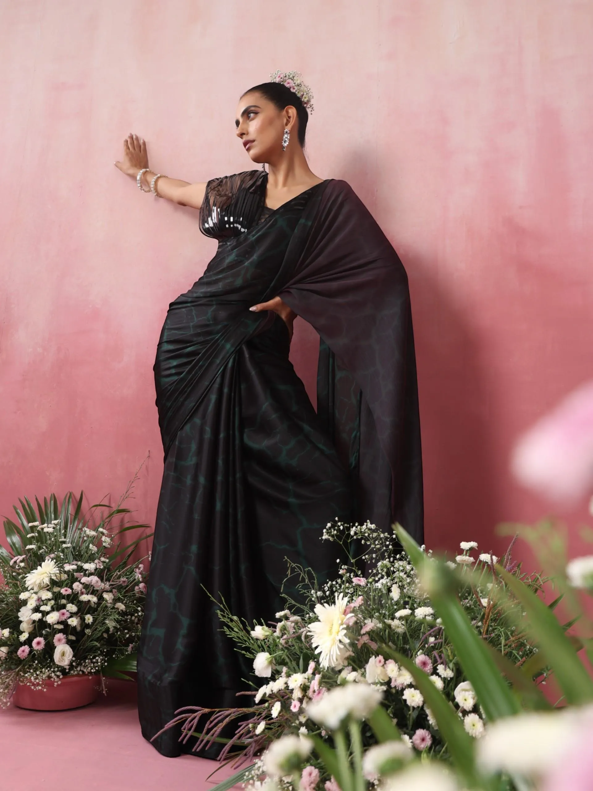 Reflections Purple Green Dual Shade Butter Satin Saree