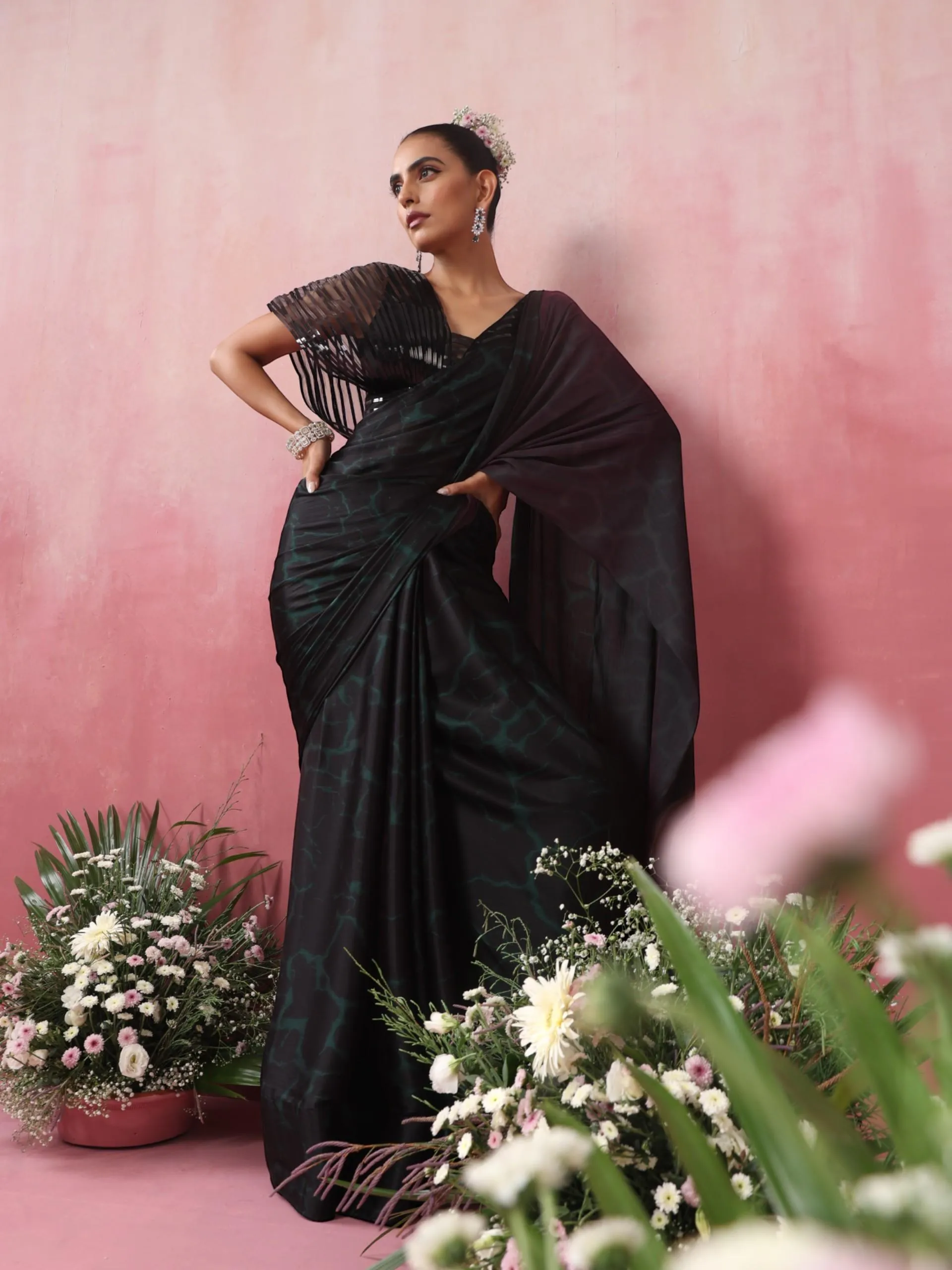 Reflections Purple Green Dual Shade Butter Satin Saree