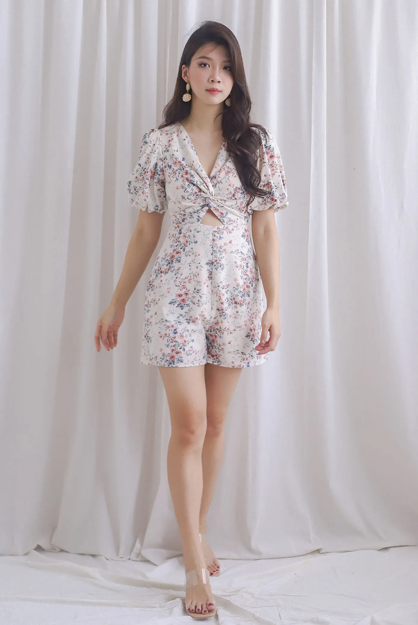 *Restocked* TDC Joyelle Twist Knot Cut Out Romper In Cream