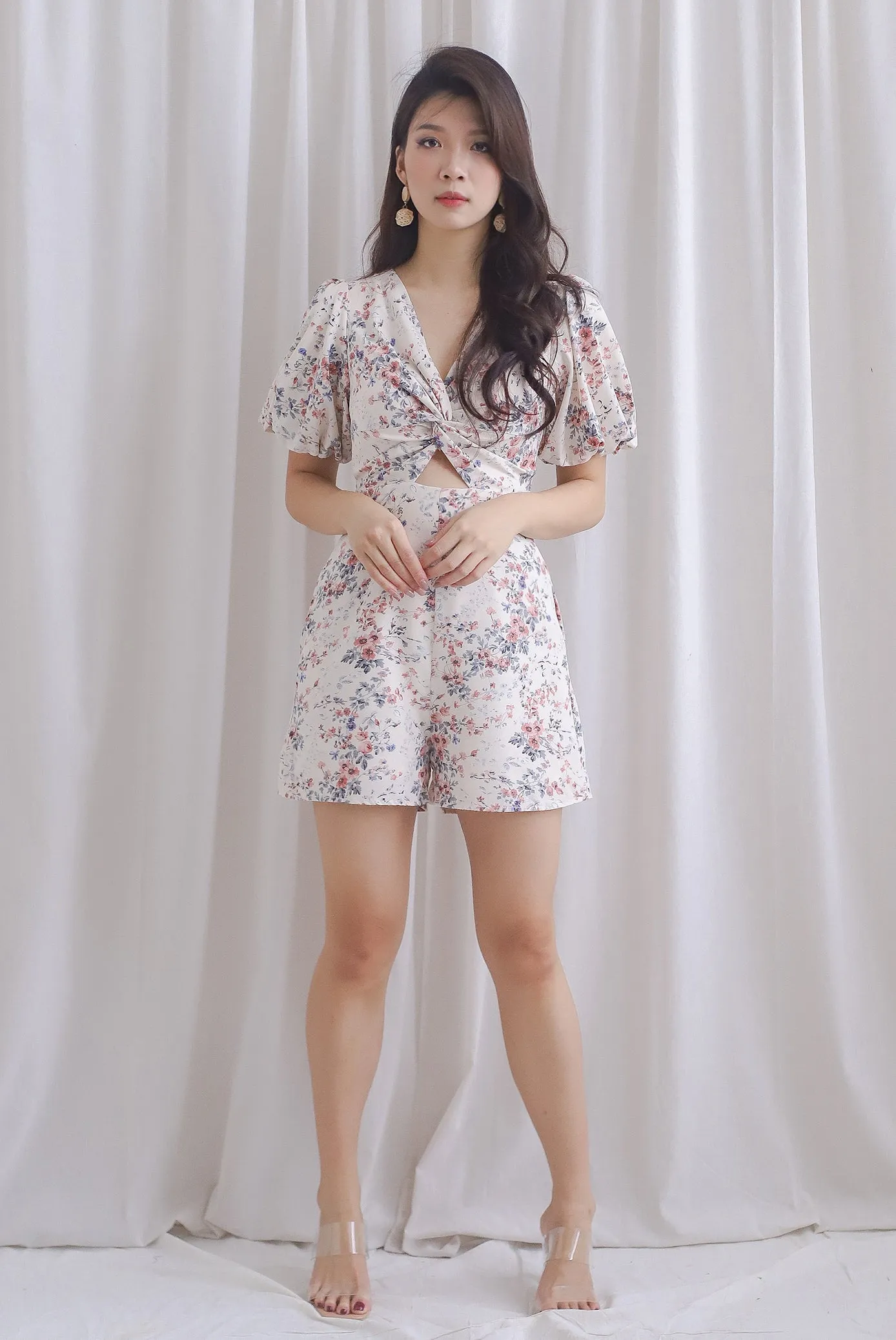 *Restocked* TDC Joyelle Twist Knot Cut Out Romper In Cream